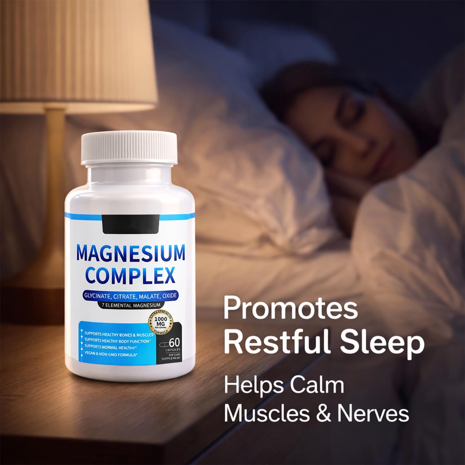 Magnesium Complex for Women & Men 1000mg — 7-in-1 Magnesium (Glycinate, Citrate & Malate) for Sleep Support, Stress Relief, Muscle Recovery — Vegan, 60 Capsules ElixAid uk supplements