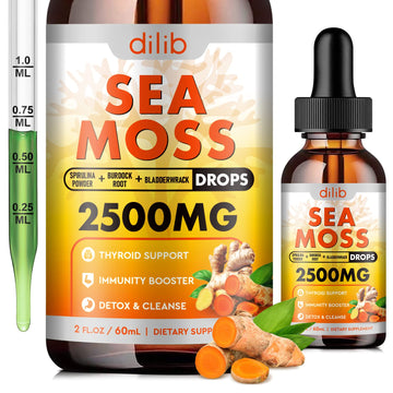 Sea Moss Liquid Drops: Organic Irish Sea Moss 2500mg with Turmeric, Bladderwrack dilib uk supplements