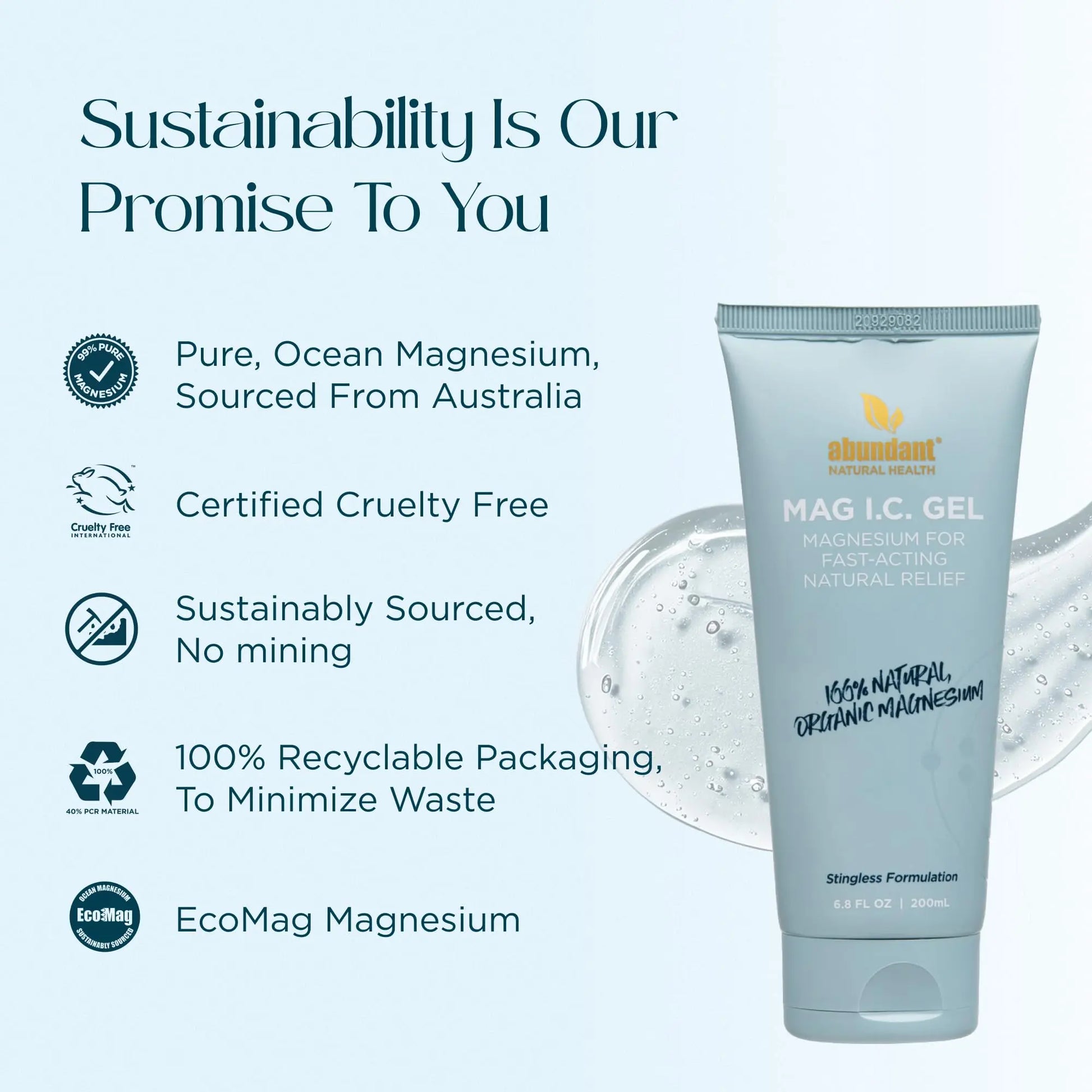 Abundant Natural Health MAG I.C. Magnesium Gel with Cucumber Stem Cells - Fast Muscle Relief, Soothing, Stingless, Safe for Sensitive Skin, Fragrance-Free, 200mL Abundant Natural Health uk supplements