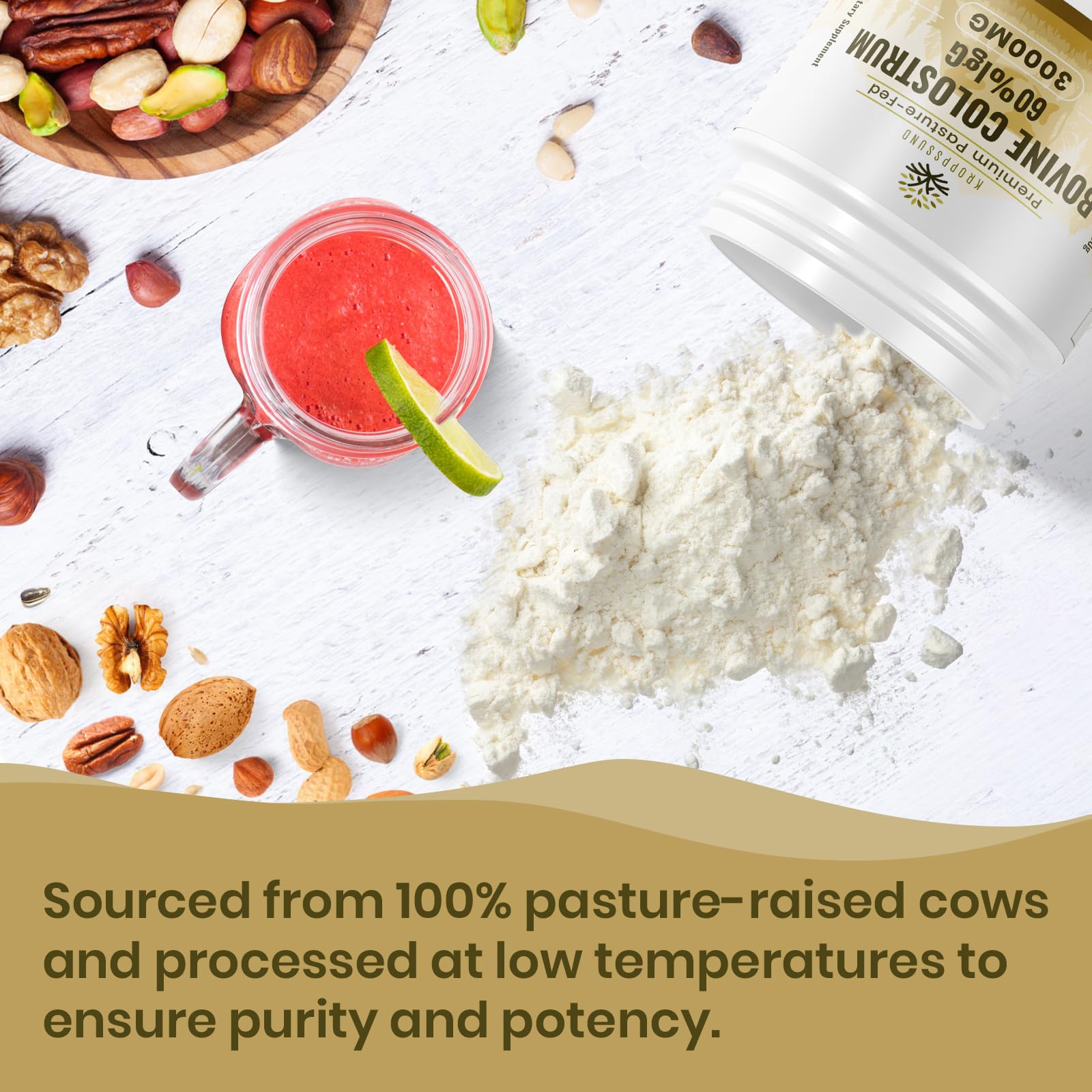 Kroppssund Bovine Colostrum Powder Supplement 3000 mg - Extra High 60% IgG Bovine Colostrum - Gut, Bone, Exercise, Immune - 50 Servings (1 Bottle) Kroppssund uk supplements