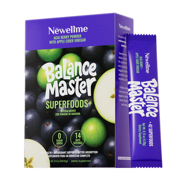 NEWELLME Balance Master Acai Apple Cider Vinegar Powder, Healthy Blood Sugar Support, Probiotics & Digestive Enzymes for Metabolic Support, Vegan Non-GMO, 14 Servings NEWELLME uk supplements