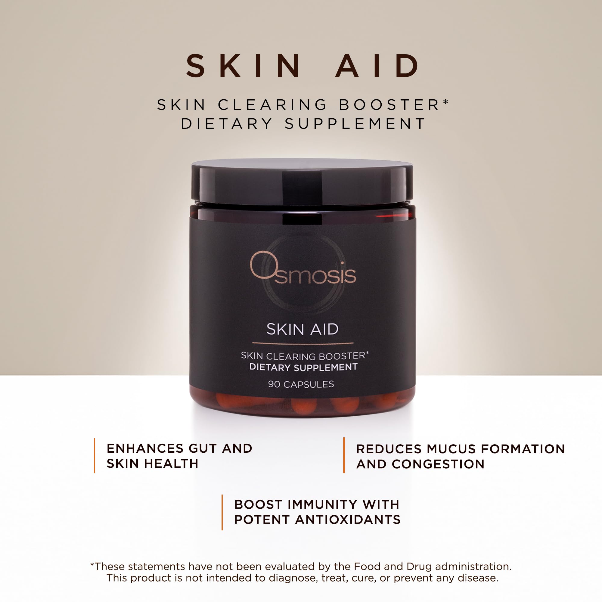 OSMOSIS Skin Aid Daily Supplement, Microbiome and Immunity Support, Vitamin A, for Acne and Blemish Prone Skin, 90 Count OSMOSIS uk supplements