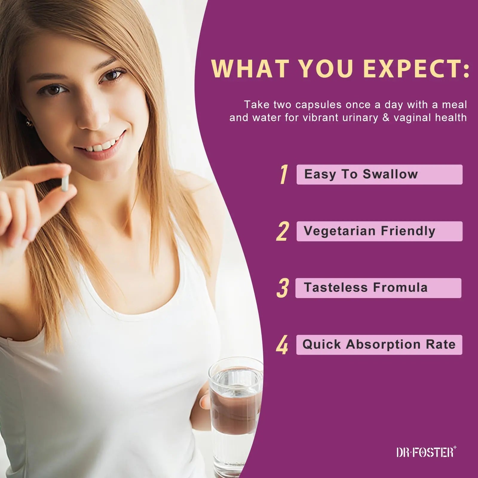 DRFOSTER Urinary Tract Health for Women, Vaginal Probiotics for Women pH Balance with D-Mannose, Cranberry, Probiotics and Prebiotics for Digestive Helath 90 Veggie Capsules DRFOSTER uk supplements