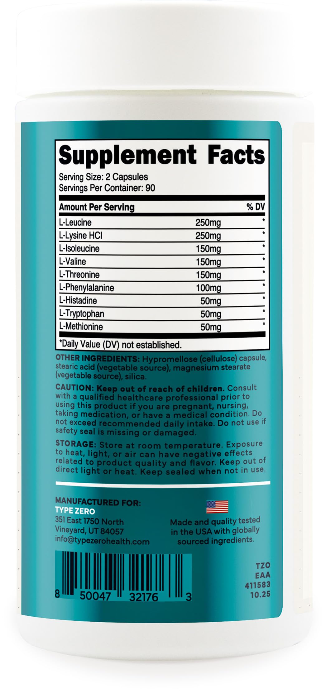 Type Zero Clean EAA Capsules (1,200mg per Serving), Essential Amino Acids Supplement with 9 EAAs, 180 Capsules, 90 Servings Type Zero uk supplements