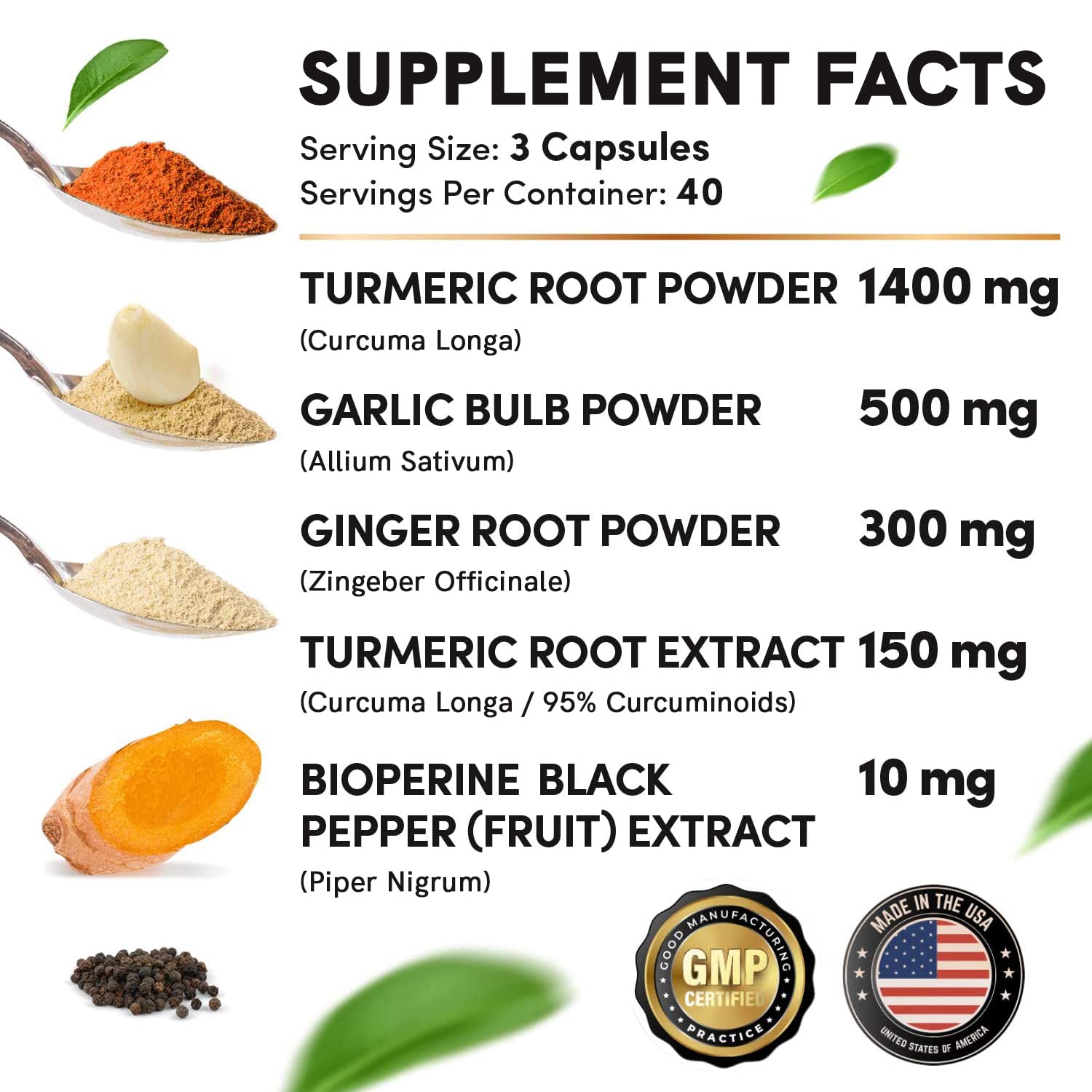 4-in-1 Turmeric and Garlic Supplements with Bioperine 2360 mg (360 ct) Turmeric Ginger MEDCHOICE uk supplements