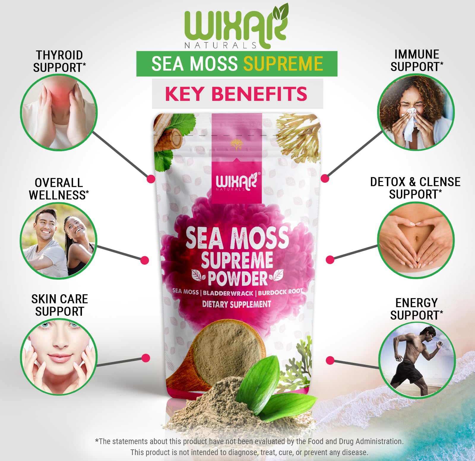 Wixar Wildcrafted Sea Moss Powder – (8 Ounces) – Natural Irish Sea Moss and Bladderwrack with Burdock Powder - Thyroid Support, Healthy Skin, Keto Detox, Joint Support Alkaline Supplements WIXAR NATURALS uk supplements