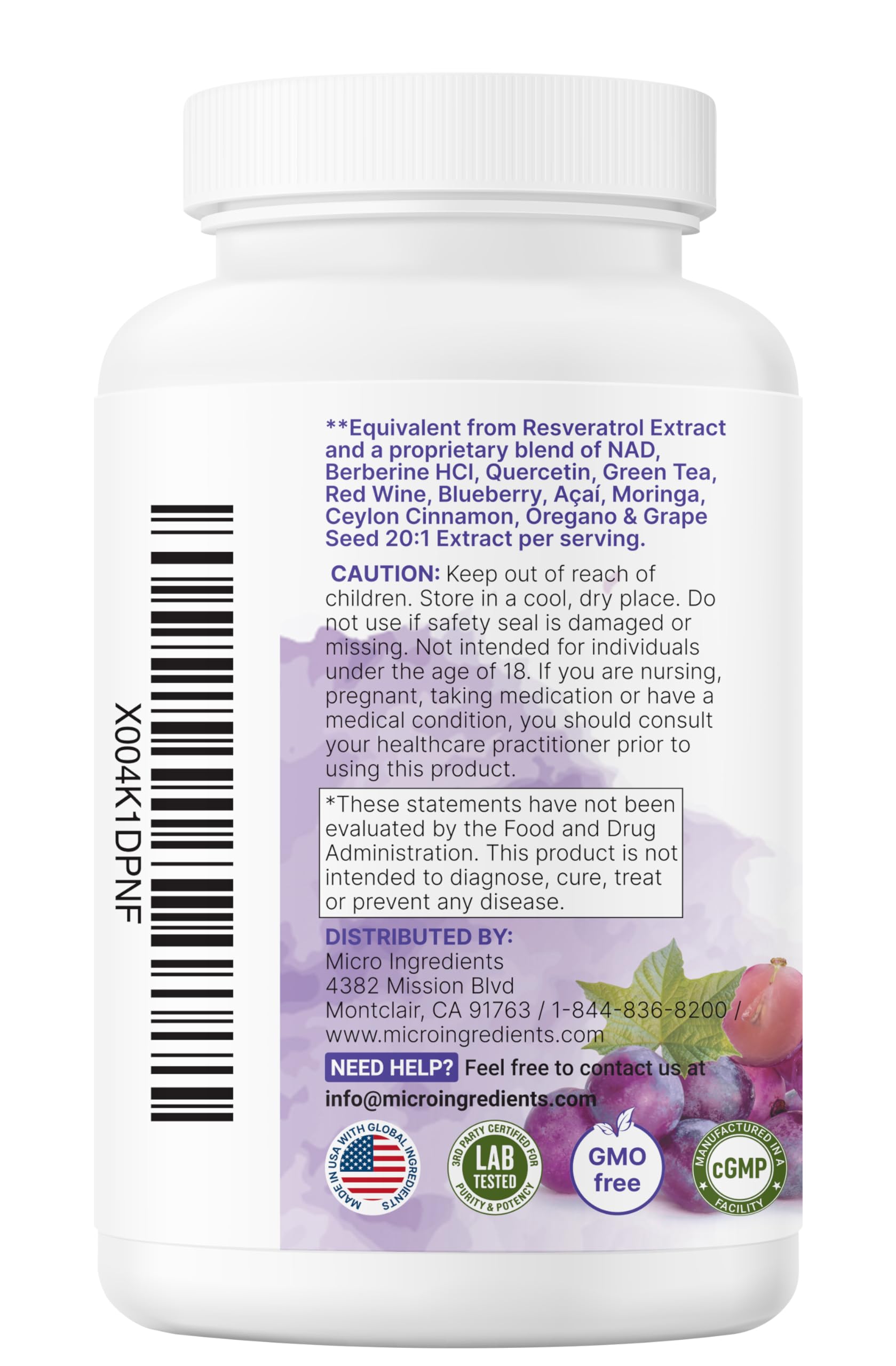 Micro Ingredients Resveratrol NAD Complex 3,000mg for Women & Men, 240 Veggie Capsules | NMN Supplement Alternative | 11-in-1 Blend with NAD+, Quercetin, Moringa, Berberine, Grape Seed, & Oregano Micro Ingredients uk supplements
