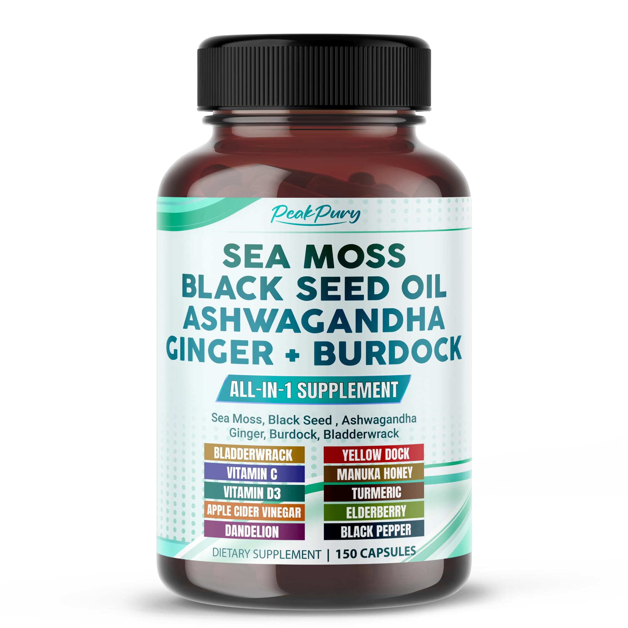 PEAKPURY Sea Moss Black Seed Oil Ashwagandha Ginger Burdock Bladderwrack - Immunity Support PEAKPURY uk supplements