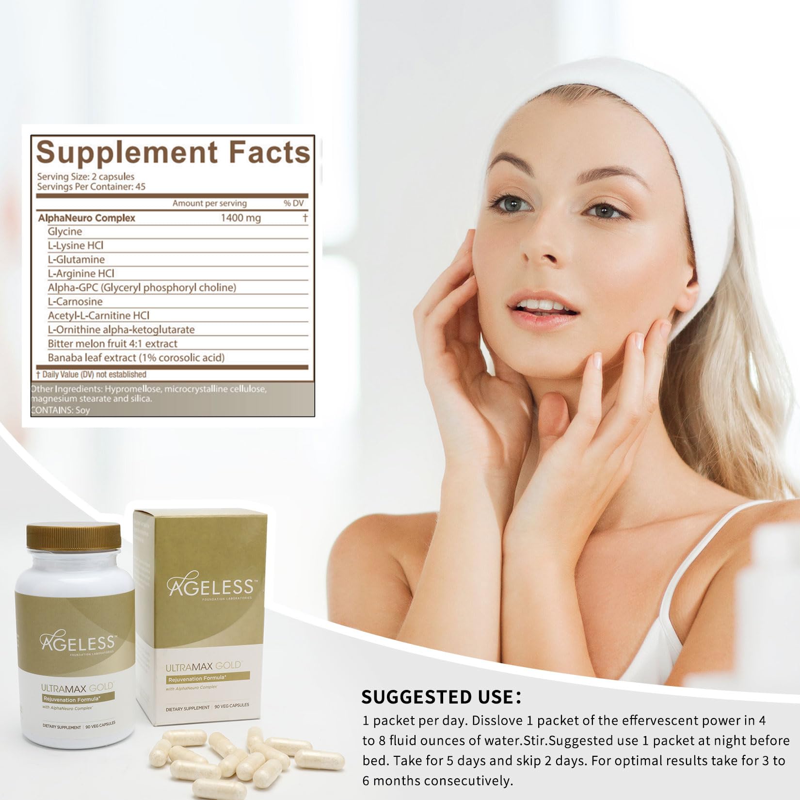 AGELESS™: UltraMAX Gold™ Capsules, HGH Anti-Aging Supplement for Women, Slows Ageless Foundation Laboratories uk supplements