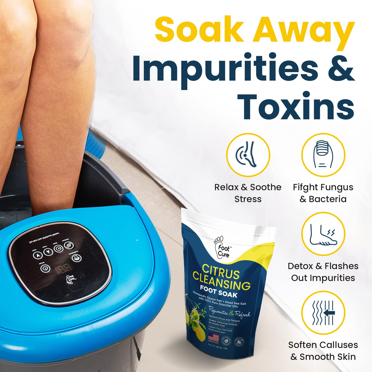 Citrus Detox Foot Soak With Epsom Salts - for Foot Callus, Immune Boost, Damaged Toenail FOOT CURE uk supplements