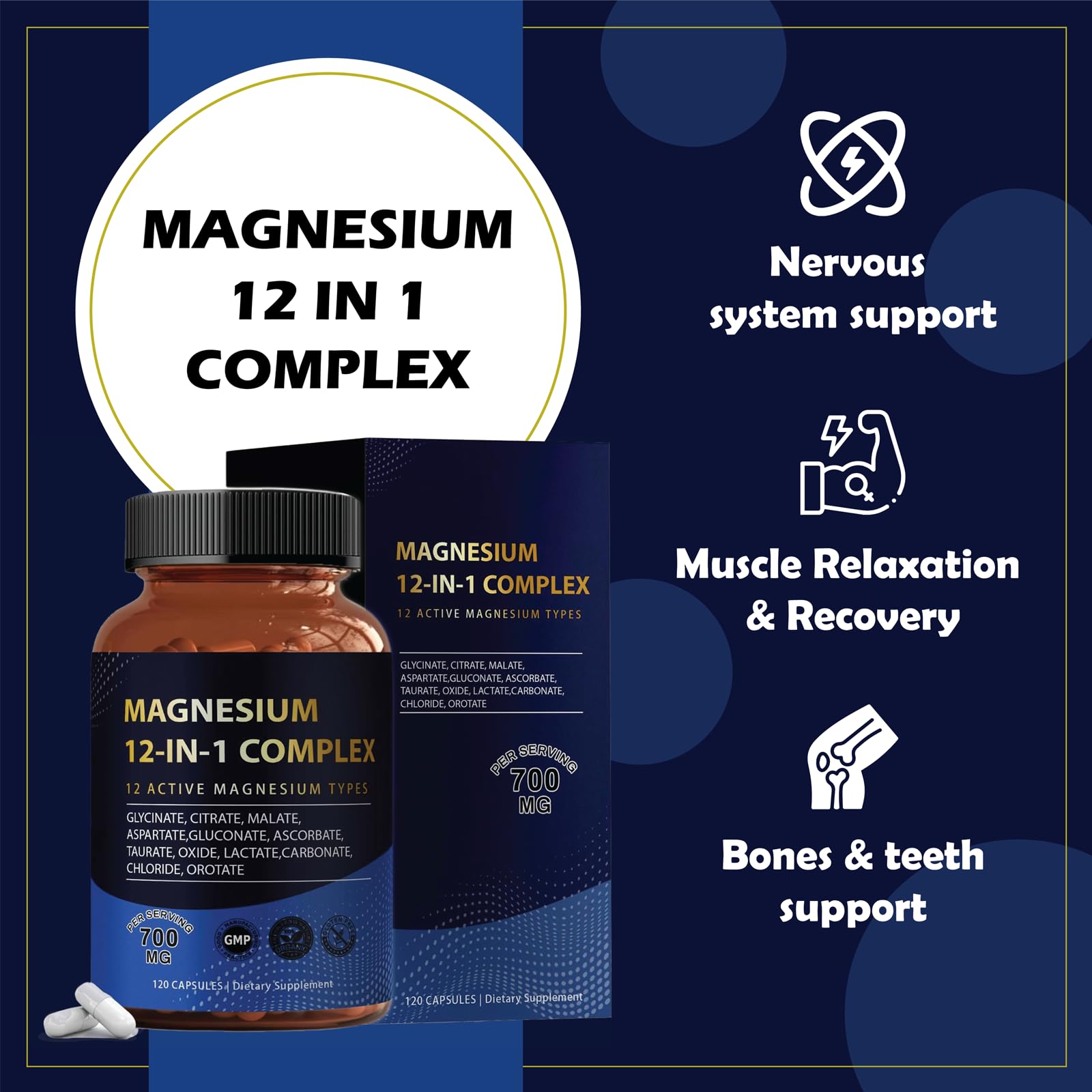 Puravita Magnesium Complex 700mg 12 in 1 Magnesium Supplement with Glycinate, Citrate, Malate & More | Easy Absorption, Energy Support, Vegan & Non-GMO | 120 Capsules (1pc) YPRYPR uk supplements