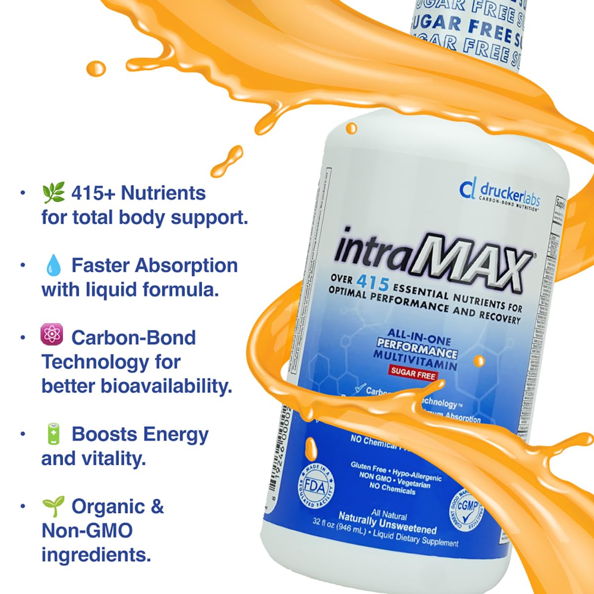 intraMAX Drucker Labs Organic Sugar-Free All-in-One Performance Liquid Multivitamin for Men & Women | Non-GMO, Gluten & Dairy Free | with Magnesium, Zinc, Vitamins D, C & E | 32 oz intraMAX uk supplements