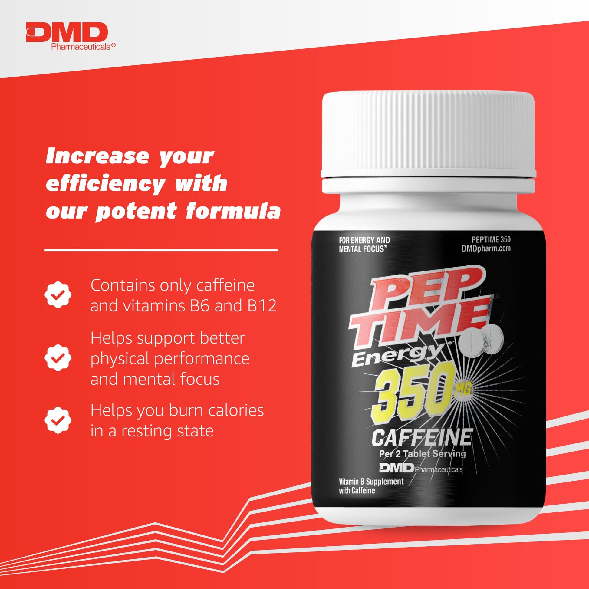 PEPTIME Energy Tablets, Vitamin B6 and B12 Caffeine Pills, 350 mg Caffein PEPTIME Energy uk supplements