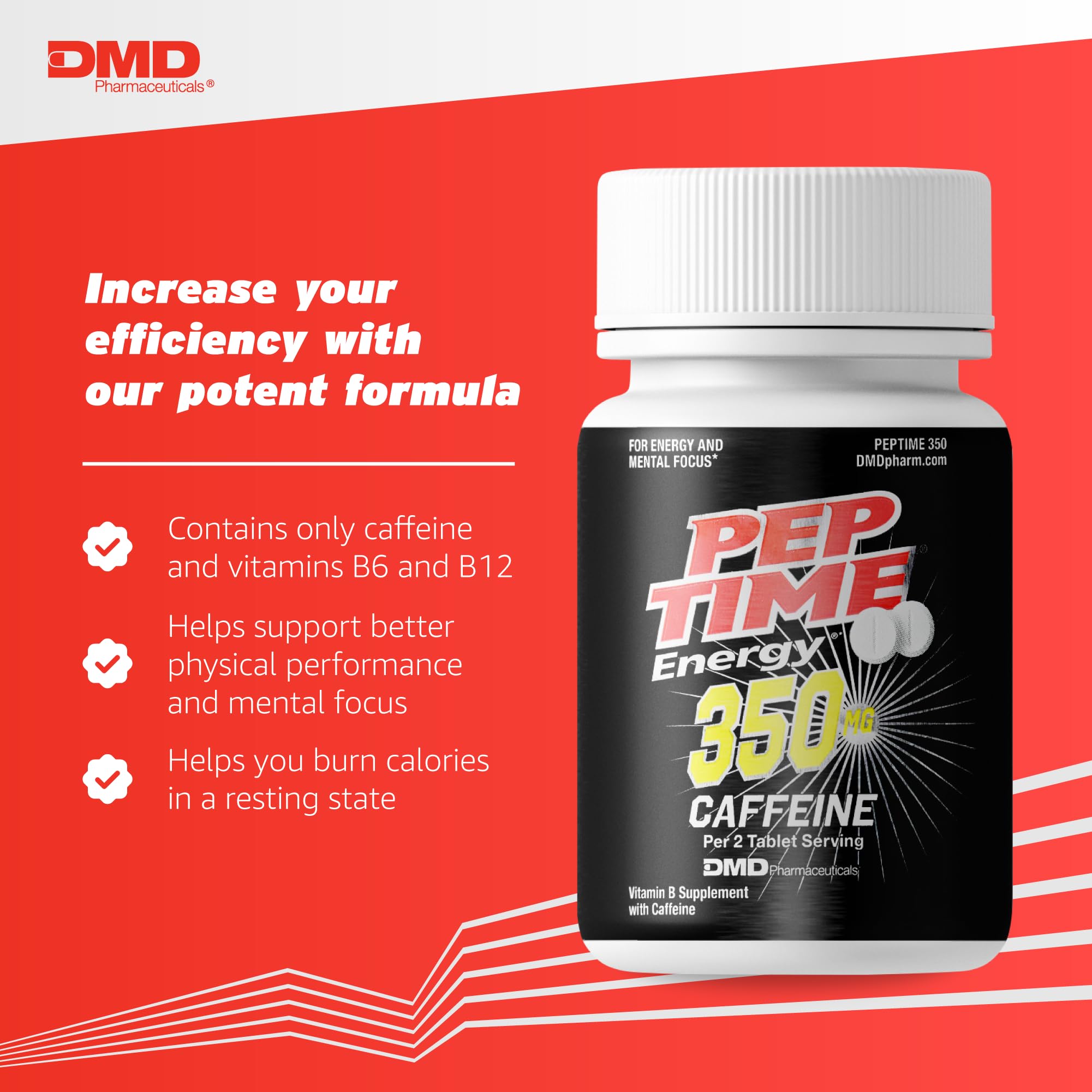 PEPTIME Energy Tablets, Vitamin B6 and B12 Caffeine Pills, 350 mg Caffein PEPTIME Energy uk supplements