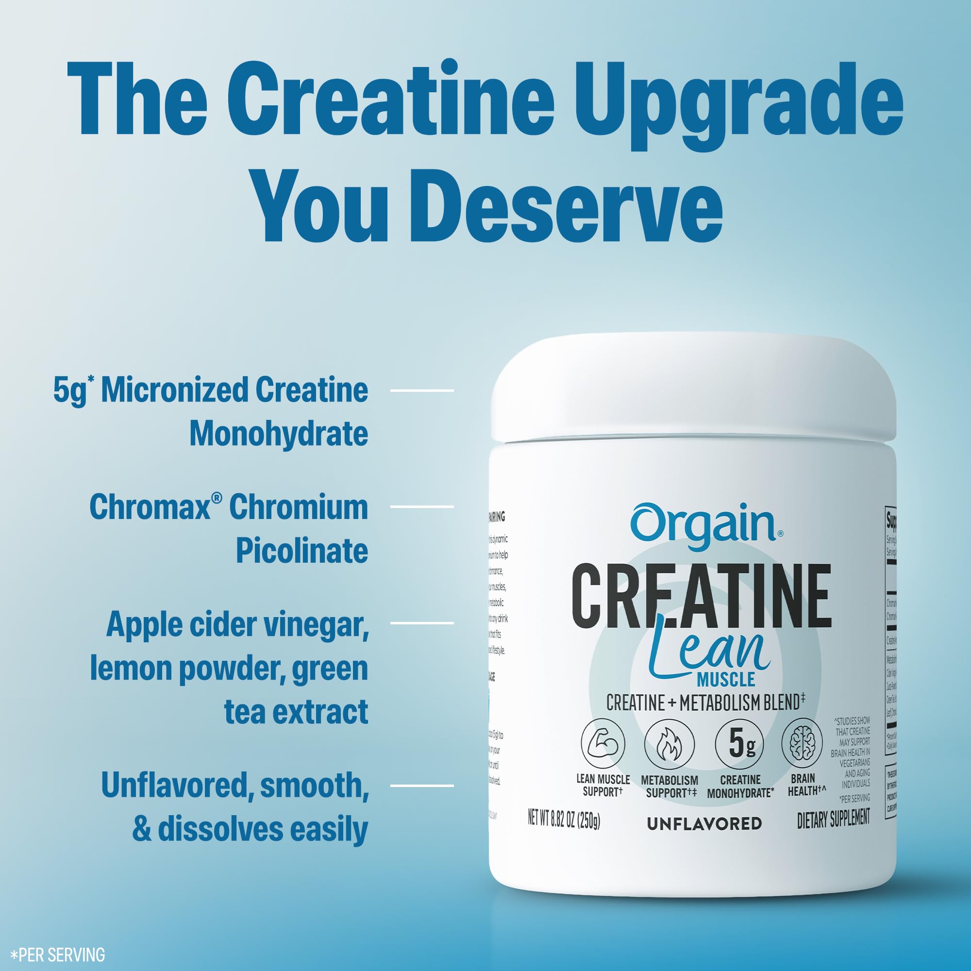 Orgain Micronized Creatine Monohydrate Lean Muscle Powder with Metabolism Blend, Unflavored, 50 Servings, Supports Muscle Strength and Brain Health, No Dairy or Soy, Gluten Free, Vegan Orgain uk supplements