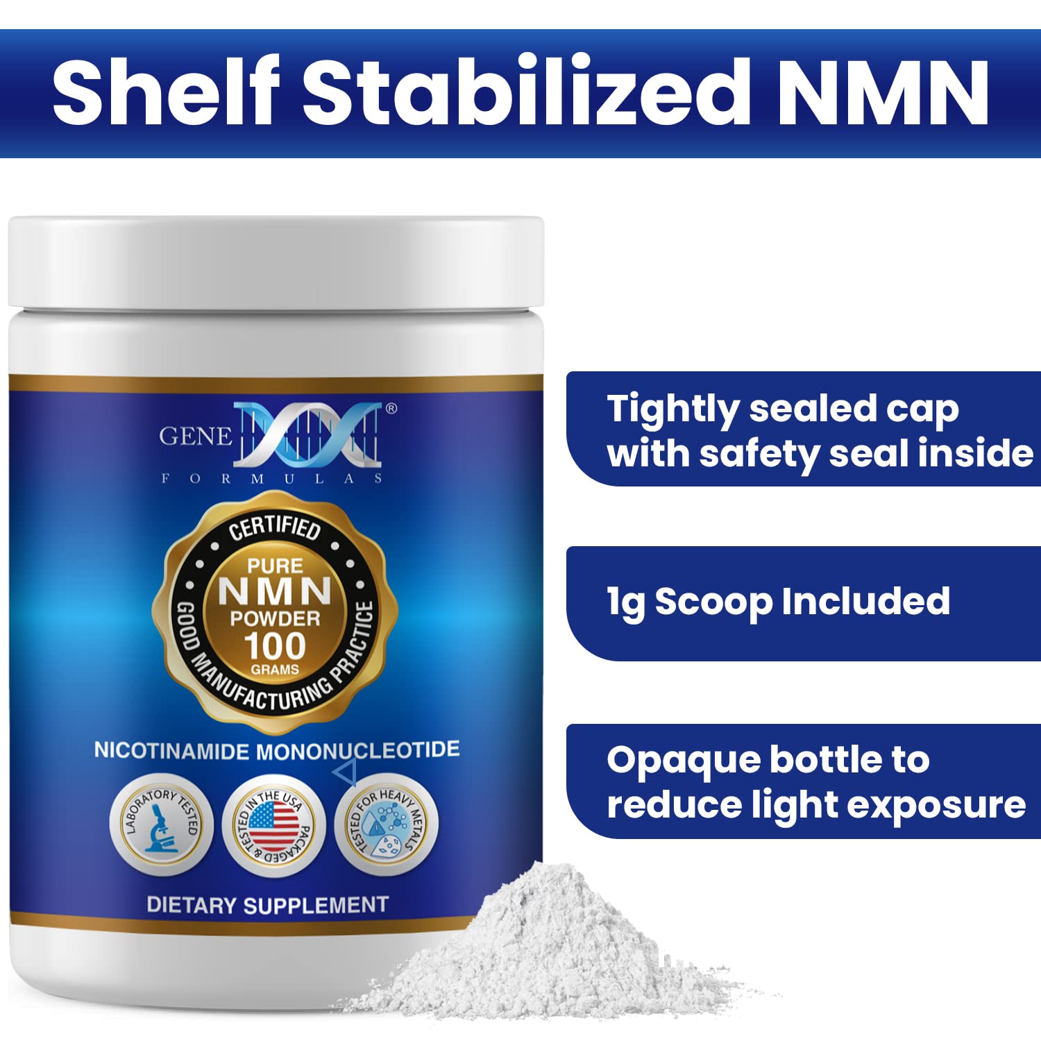 Genex Formulas Pure NMN Powder 100 Grams, Instant Dissolve, Shelf Stable, Non-Synthetic, PVP Free, Ultra-Low Density, 99.9% Pure NMN, Made in a US-Based, GMP, NSF & FSSC 22000 Certified Facility Genex Formulas uk supplements