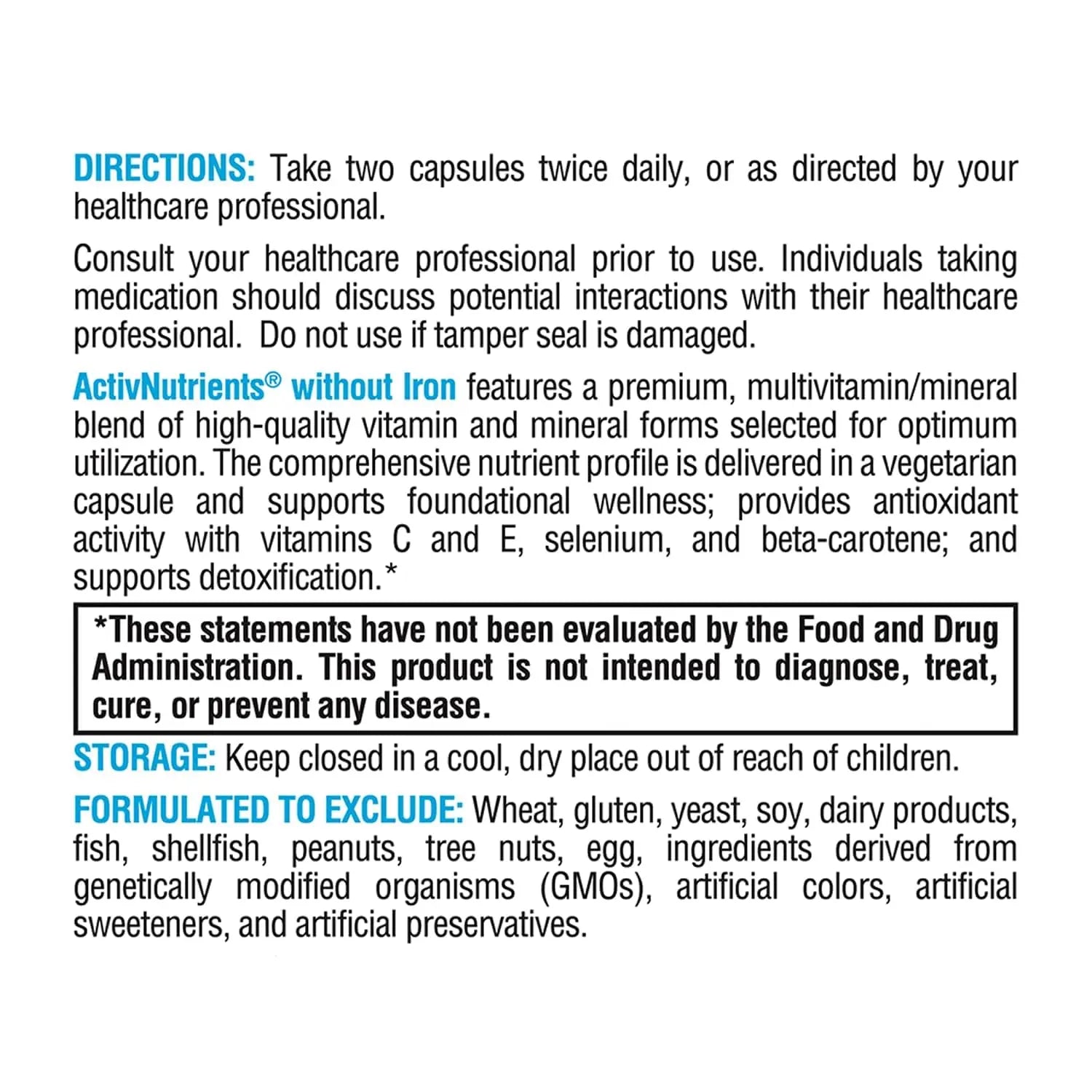 XYMOGEN ActivNutrients Without Iron - Multivitamin Multimineral for Wellness, Immune, Energy and Mood Support XYMOGEN uk supplements