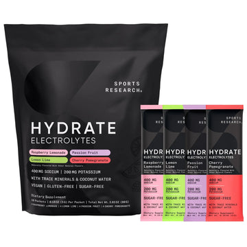 Sports Research® Hydrate Electrolytes Powder Packets - Sugar-Free & Naturally Flavored with Vitamins, Minerals, and Coconut Water - Supports Hydration - 16 Packets - Variety Pack Sports Research uk supplements