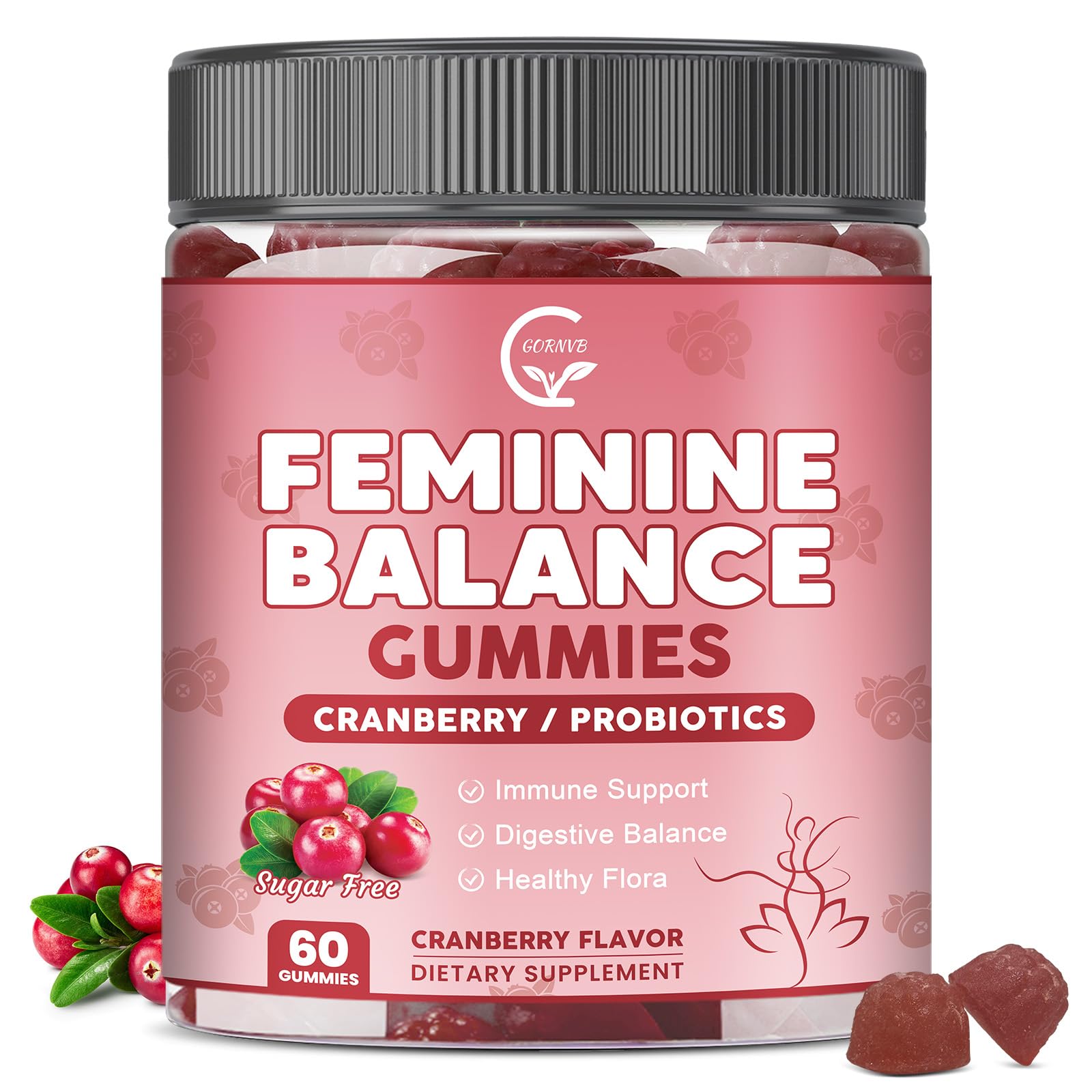 GORNVB Premium Feminine Balance Gummies for Women, Support pH Balance & Vaginal Probiotics Health Gummies with Cranberry Pineapple Powder, D-Mannose, Sugar Free, Gluten Free, Vegan GORNVB uk supplements