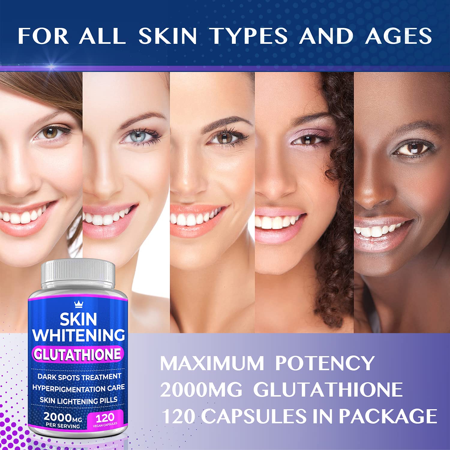 Glutathione Whitening Pills - 120 Capsules 2000mg Glutathione - Effective Skin Lightening NORTHERN CROWN COSMETICS uk supplements