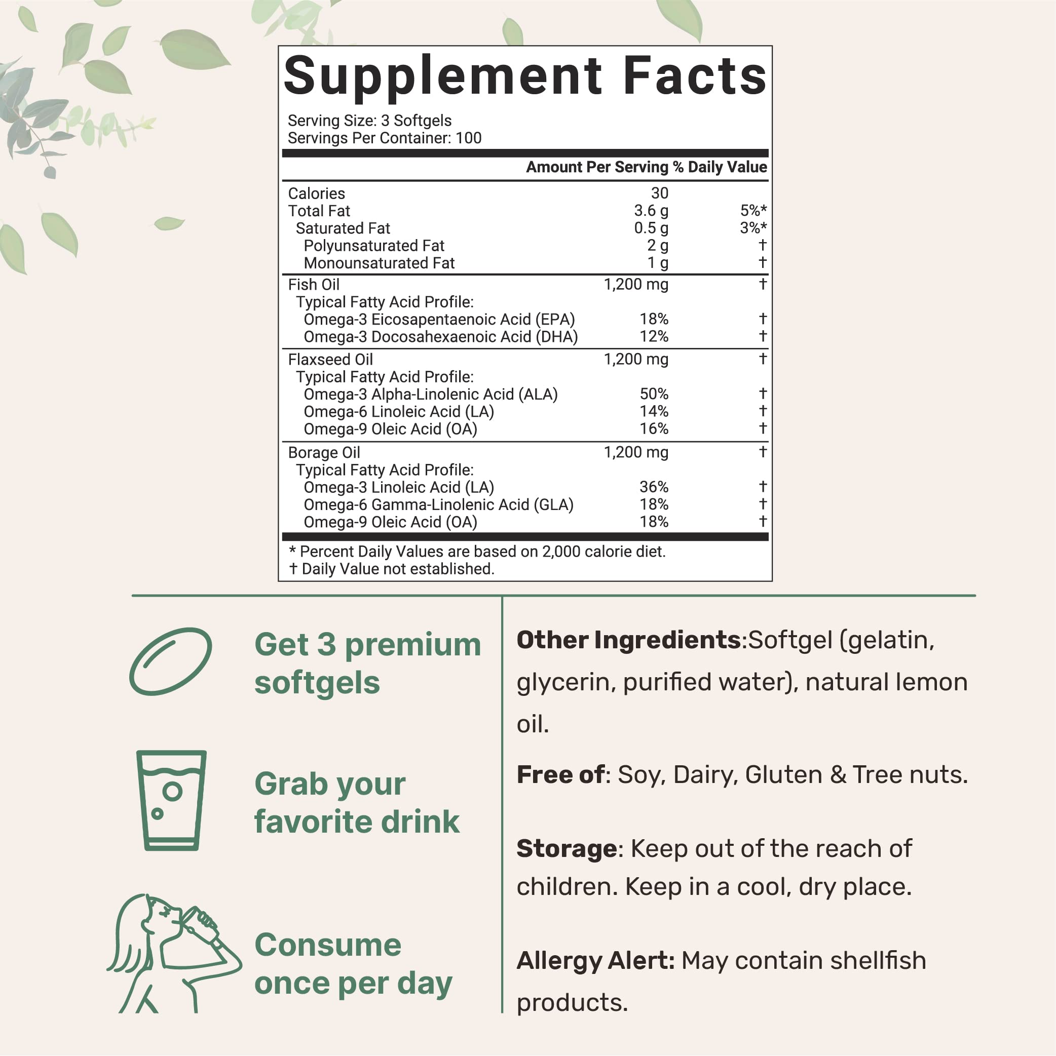 Ultra Omega 3-6-9 3600mg Perserv, 300 Burpless Softgels | Lemon Flavor Micro Ingredients uk supplements
