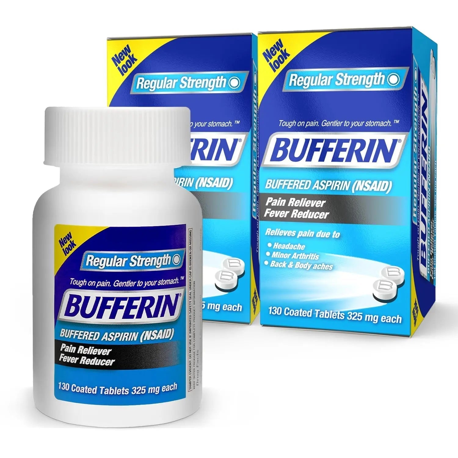 Bufferin Aspirin 325mg, Pain Reliever & Fever Reducer, with 3 Buffering Agents Relieves 7 Types of Pain: Headaches, Back Ache, Arthritis, Muscle Aches & More, for Adults, 130 Coated Tablets, 2-Pack Bufferin uk supplements
