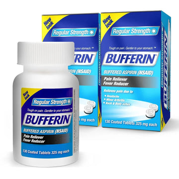 Bufferin Aspirin 325mg, Pain Reliever & Fever Reducer, with 3 Buffering Agents Relieves 7 Types of Pain: Headaches, Back Ache, Arthritis, Muscle Aches & More, for Adults, 130 Coated Tablets, 2-Pack Bufferin uk supplements