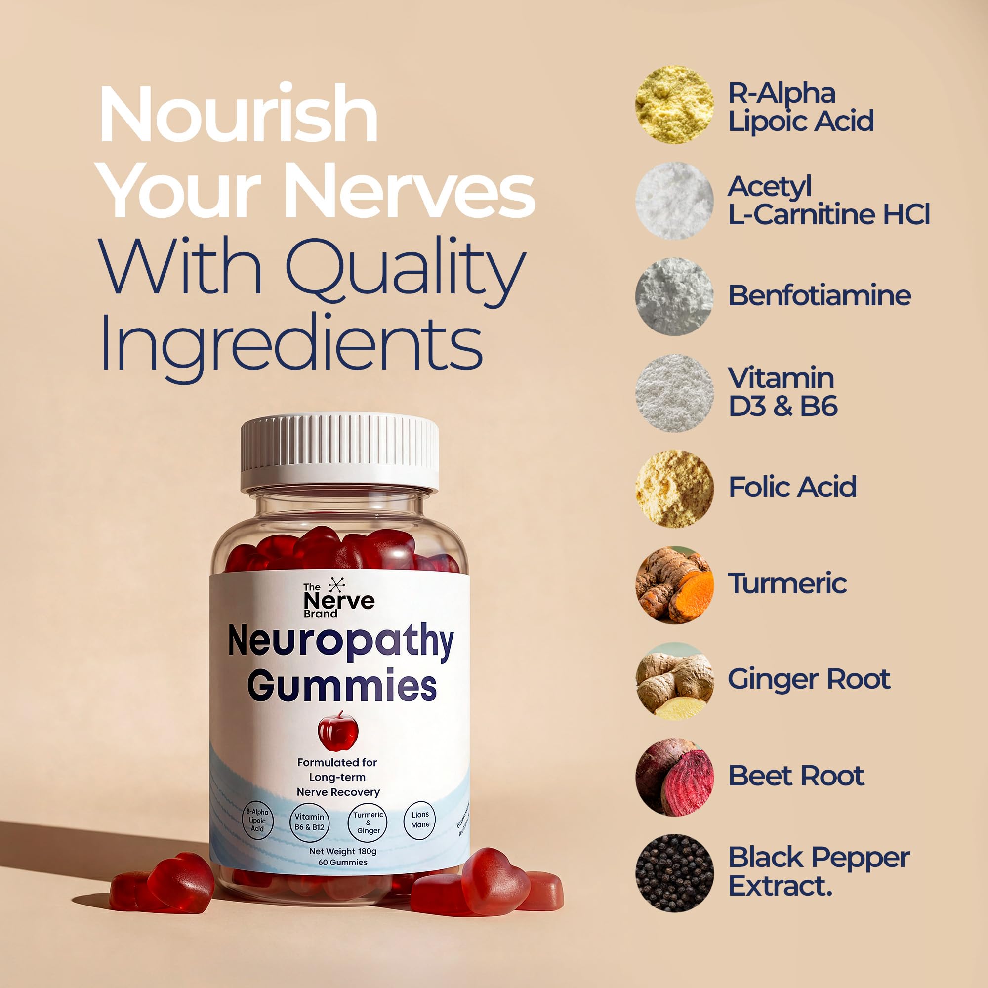 The Nerve Brand Neuropathy Support Gummies, 600 mg R Alpha Lipoic Acid Gummies with B1 B6 B12 and Lion’s Mane, Sugar Free Daily Nerve Health Supplement, 30 Day Supply The Nerve Brand uk supplements