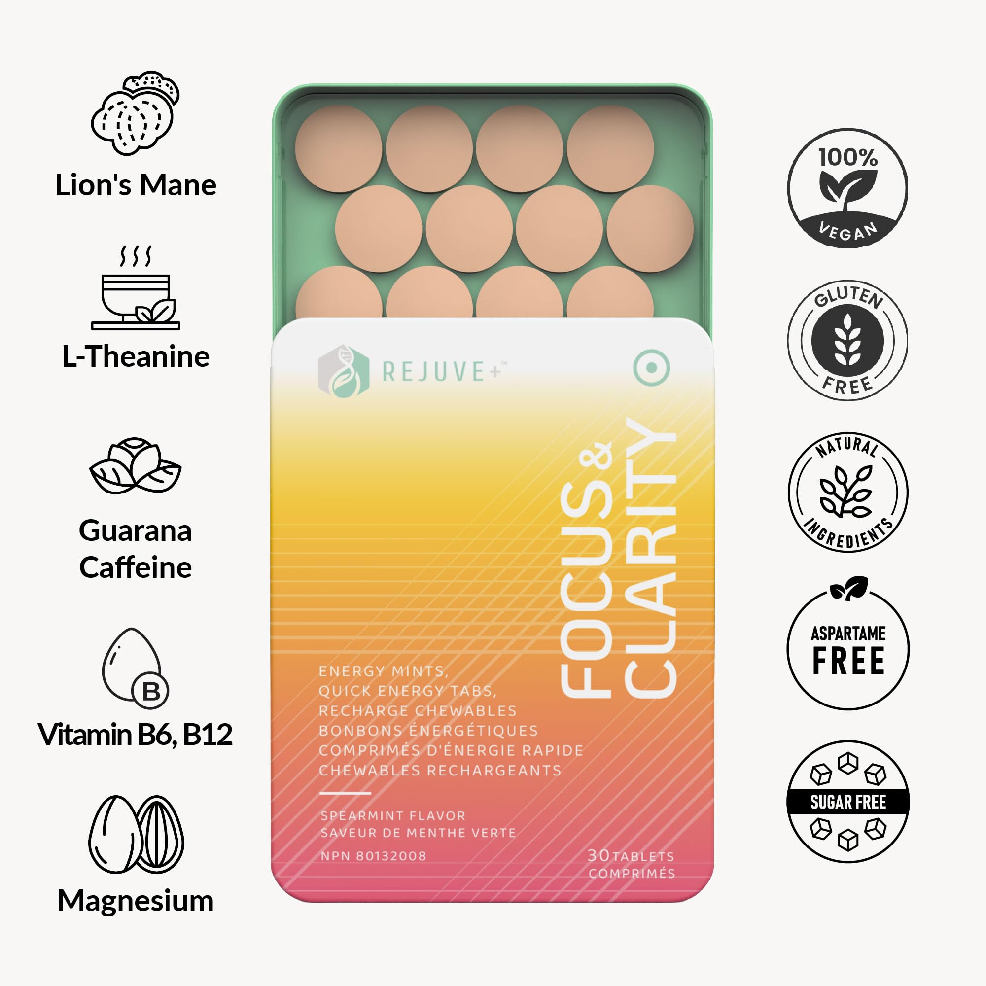 REJUVE+ Focus & Clarity Nootropic Supplement – Brian Boost | L-Theanine, Caffeine, Lion’s Mane, Magnesium, Vitamin B6 & B12 | Brain Support, Memory, Focus & Energy | Mint Flavor (30 Chewables) (1) REJUVE+ uk supplements