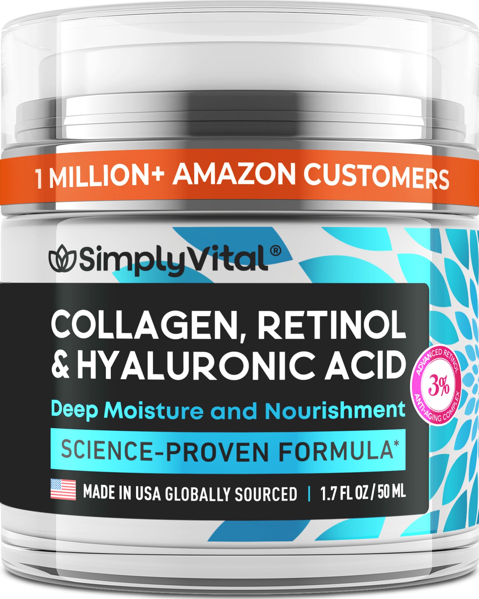 Anti-Aging Face Moisturizer with Retinol, Collagen & Hyaluronic Acid - Made in USA - Moisturizer Face Cream for Women & Men - Firming & Hydrating Neck Cream - Day & Night Skin Care - 1.7 fl oz SimplyVital uk supplements