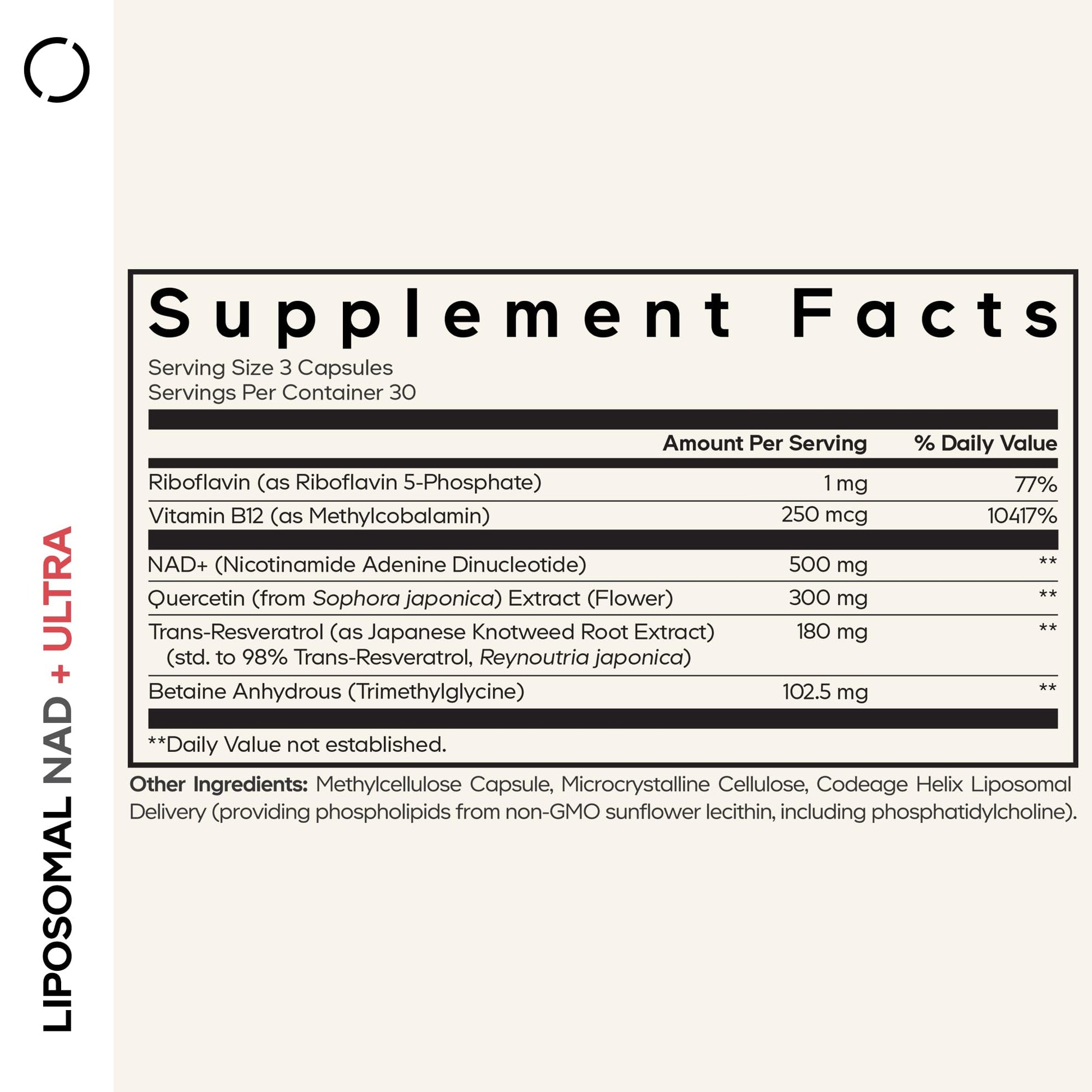 Codeage Liposomal NAD+ with Resveratrol & Vitamin B - NAD Plus Ultra for Energy & Healthy Aging Support - NAD Vitamin Supplement with Quercetin, Betaine, Riboflavin - Bioavailable - 90 Capsules Codeage uk supplements