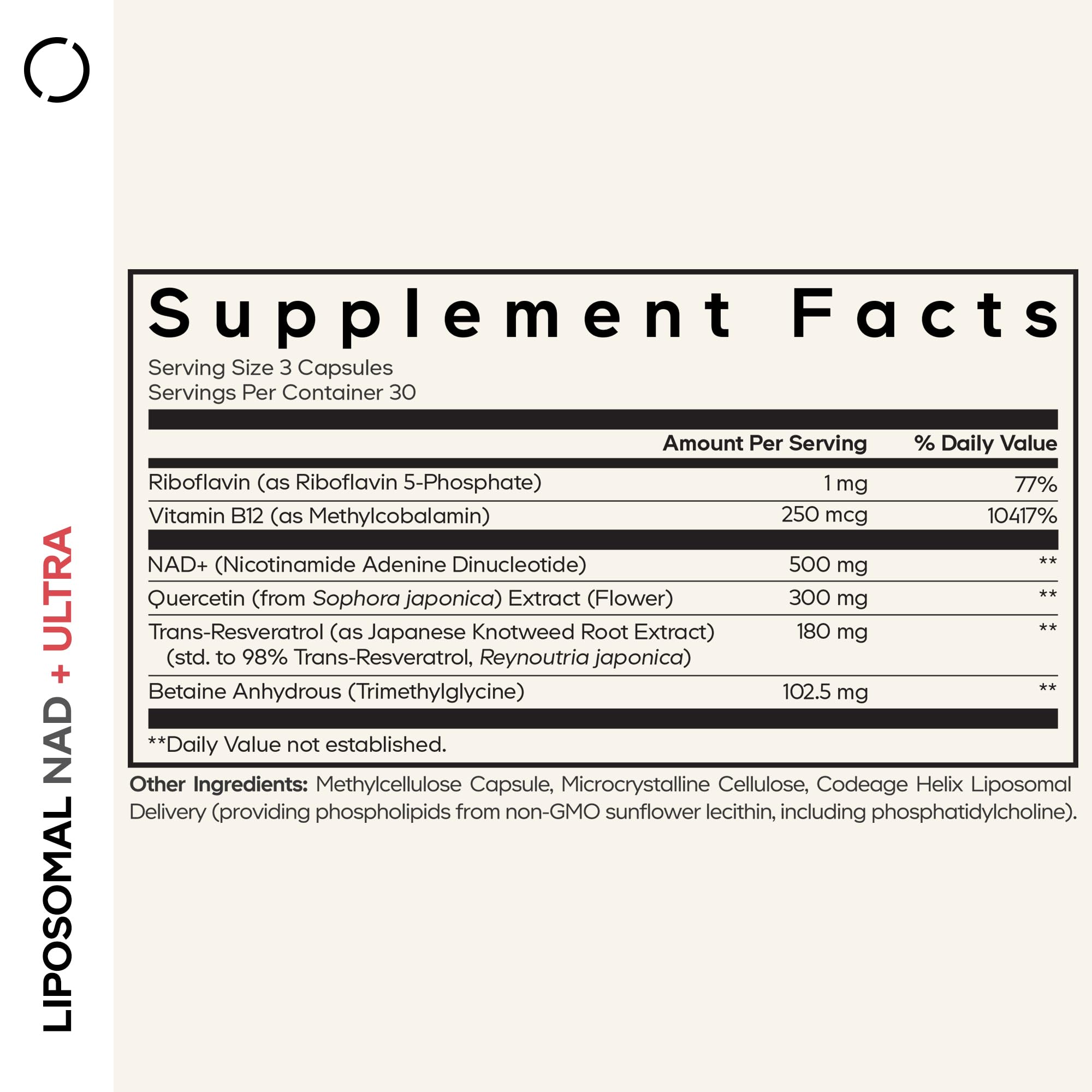Codeage Liposomal NAD+ with Resveratrol & Vitamin B - NAD Plus Ultra for Energy & Healthy Aging Support - NAD Vitamin Supplement with Quercetin, Betaine, Riboflavin - Bioavailable - 90 Capsules Codeage uk supplements