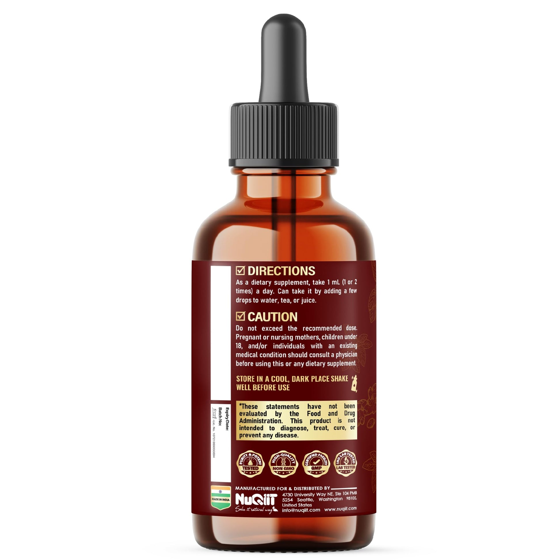 NUQIIT 10in1 Lemon Balm Tincture Blend Includes Vitamin D3, Vitamin K2, Lemon Balm, Ginger, Turmeric, Ceylon Cinnamon and More - 1 FL Oz - 60 Day Supply NUQIIT uk supplements