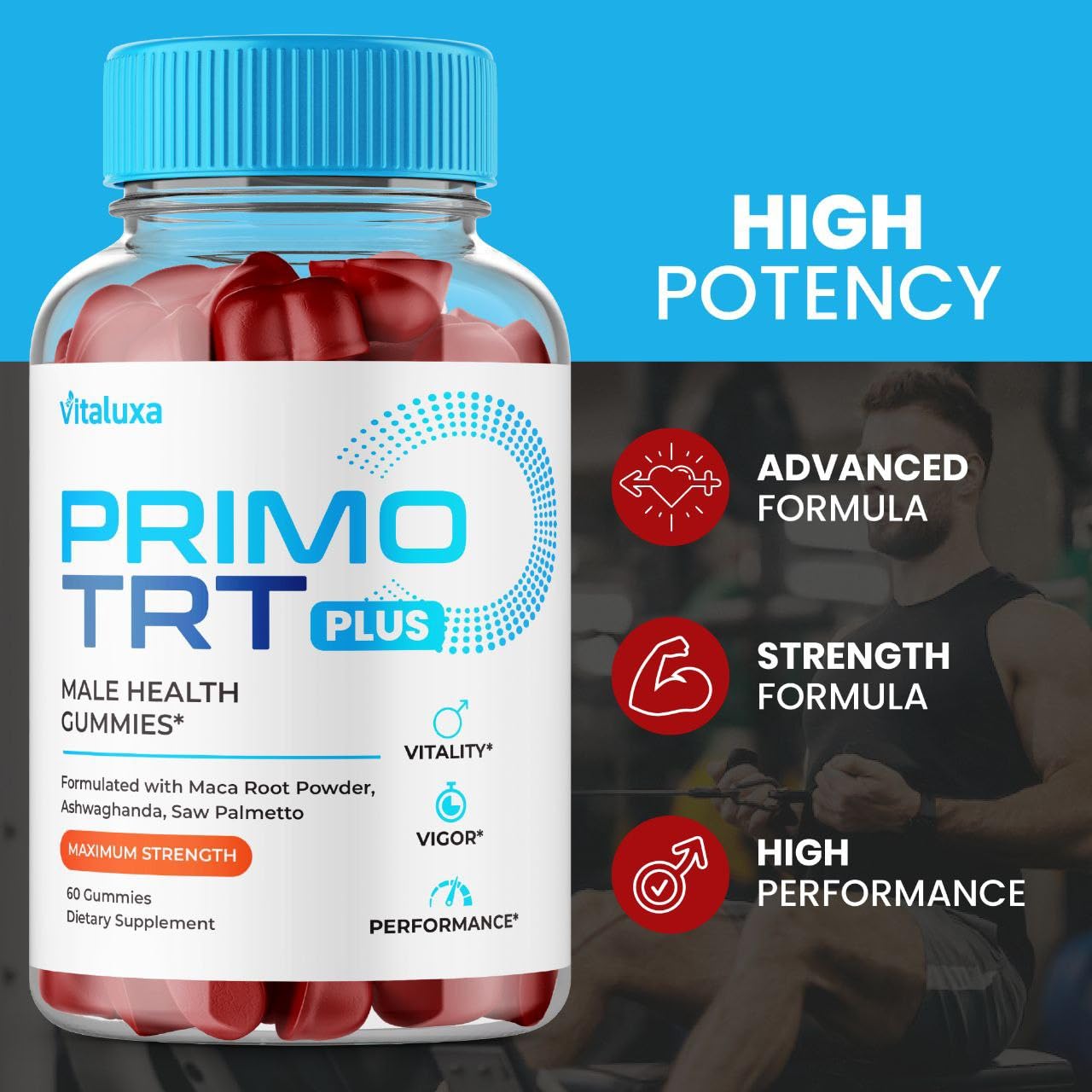 (2 Pack) Primo TRT Gummies, Primo TRT Advanced Performance Blend Supplement, PrimoTRT Try Prime Gomitas Maximum Strength for Males Support for Overall Health Wellness All Natural Ingredients (120 Ct) Vitaluxa uk supplements