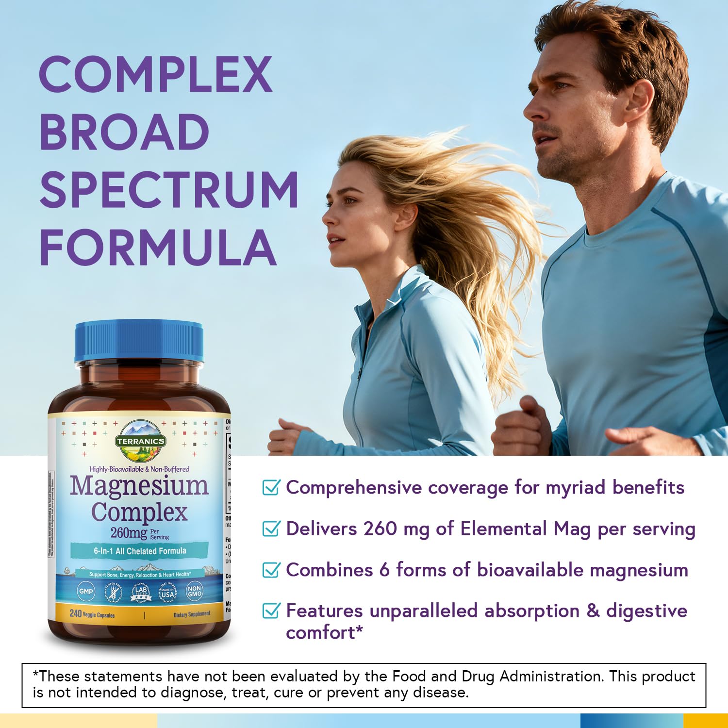 Terranics Magnesium Complex, 6-in-1, High Absorption, Glycinate, Citrate, Aspartate, Gluconate, Calmness, Heart, Bone, 240 Capsules, Non-Buffered Terranics uk supplements