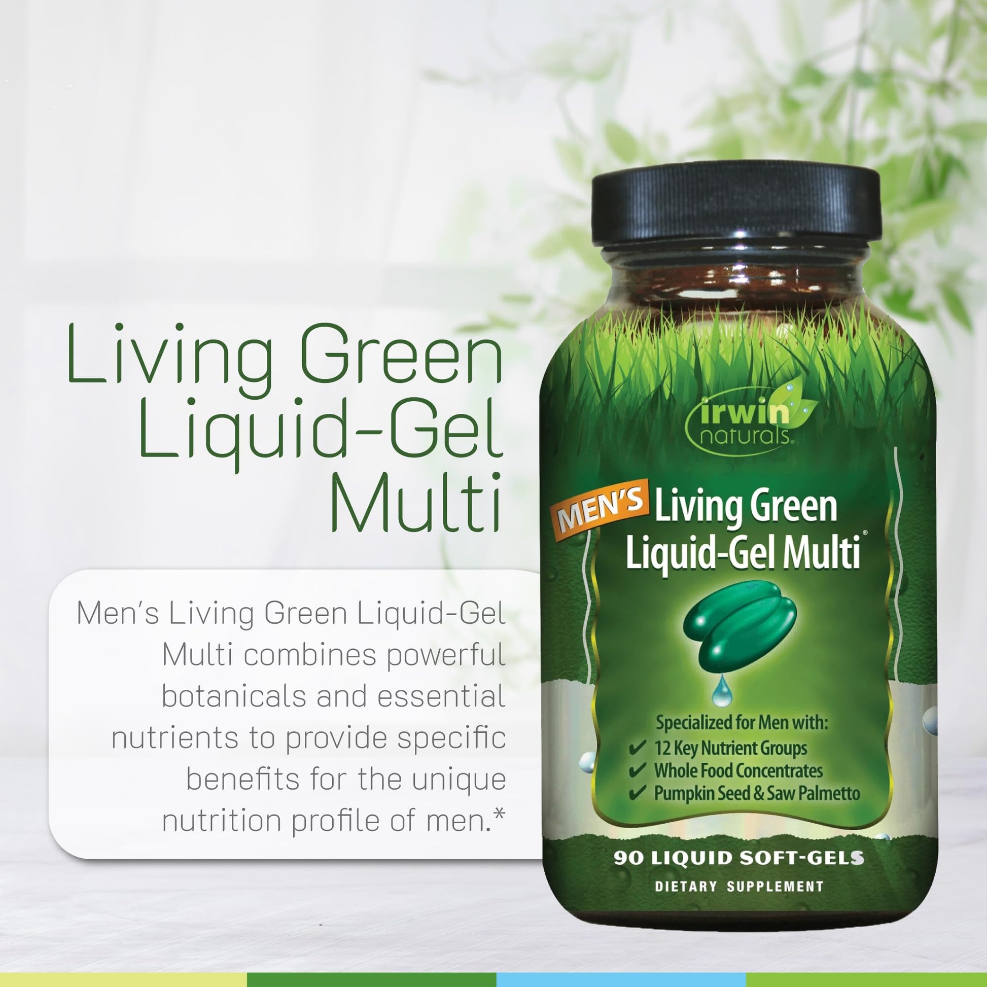 Irwin Naturals Men's Living Green Liquid-Gel Multi - 70 Essential Nutrients, Full-Spectrum Vitamin Supplements for Men, Wholefood Blend - Promotes Brain & Adrenal Support - 120 Soft-Gels (3 Pack) Irwin Naturals uk supplements