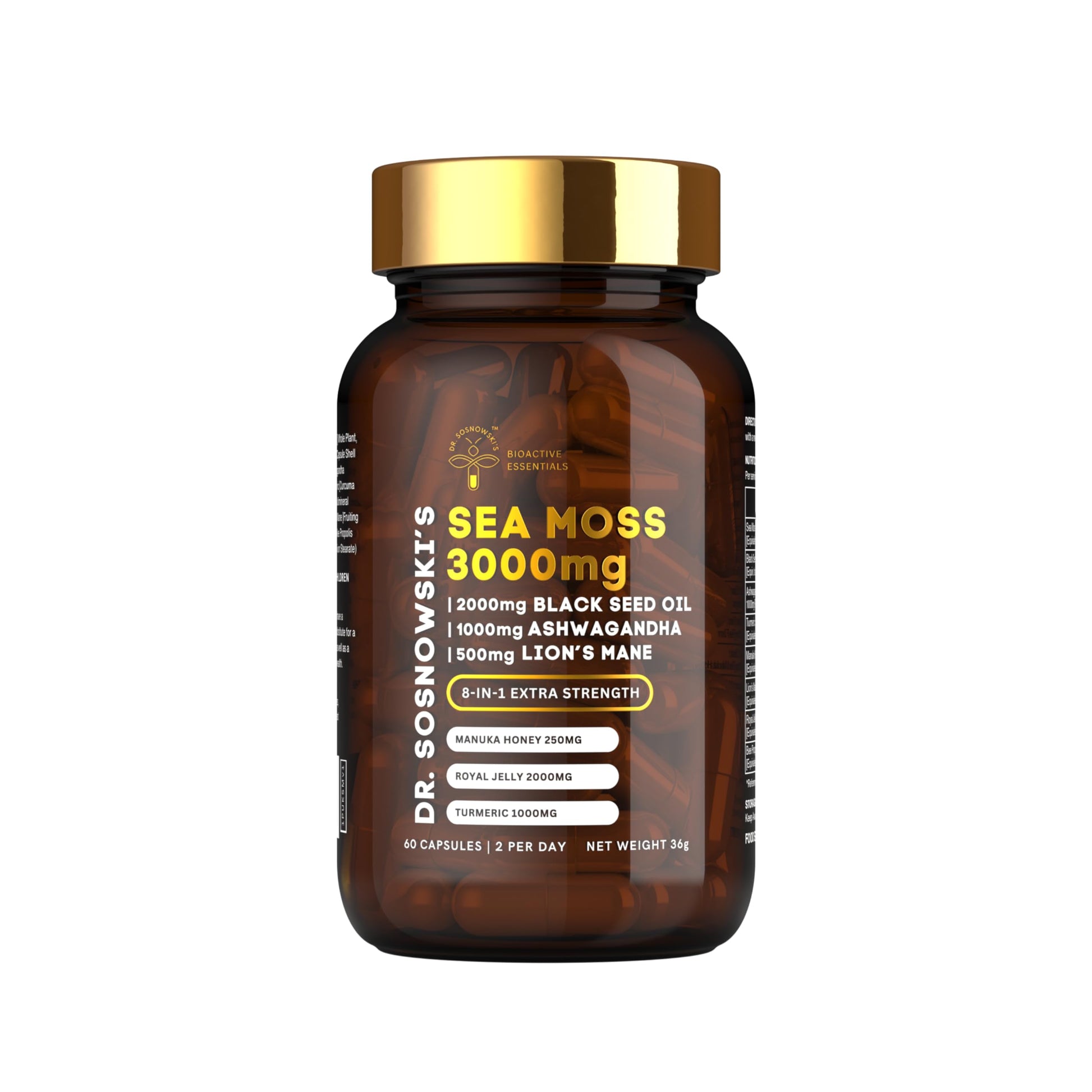 Dr Sosnowski's BioActive Sea Moss | 8-in-1 Formula Enriched with Black Seed, Ashwagandha, Turmeric, Manuka Honey, Lion's Mane, Royal Jelly, Bee Propolis Extract | 60 Capsules Dr Sosnowski's uk supplements