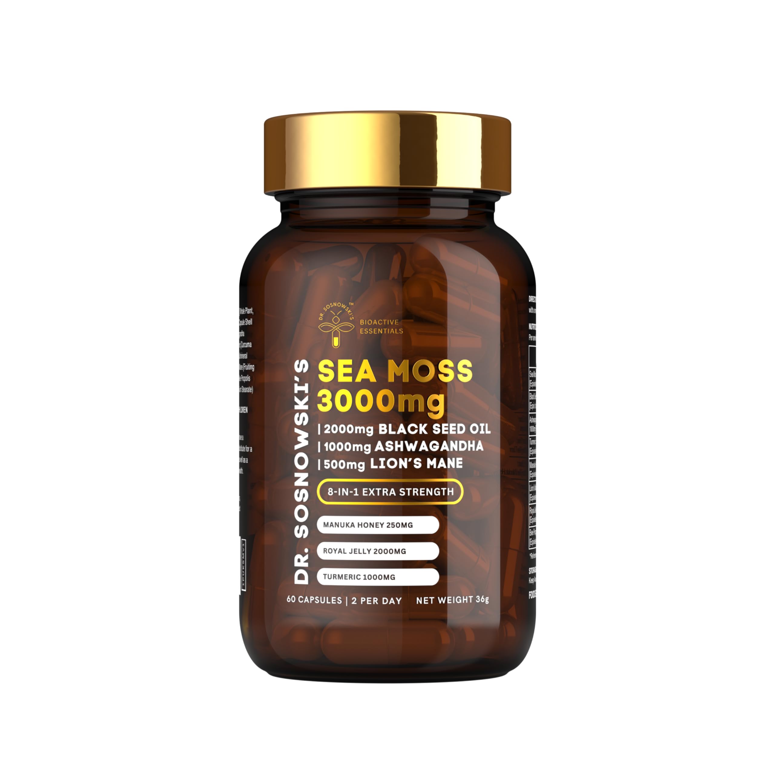 Dr Sosnowski's BioActive Sea Moss | 8-in-1 Formula Enriched with Black Seed, Ashwagandha, Turmeric, Manuka Honey, Lion's Mane, Royal Jelly, Bee Propolis Extract | 60 Capsules Dr Sosnowski's uk supplements