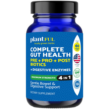 4-in-1 Pre Post Probiotics & Digestive Enzymes - Complete Gut Health & Digestive Support for Women & Men - Prebiotic Probiotic & Postbiotic Gas & Bloating Relief – 60 Non GMO Capsules PLANTFUL RESEARCH uk supplements
