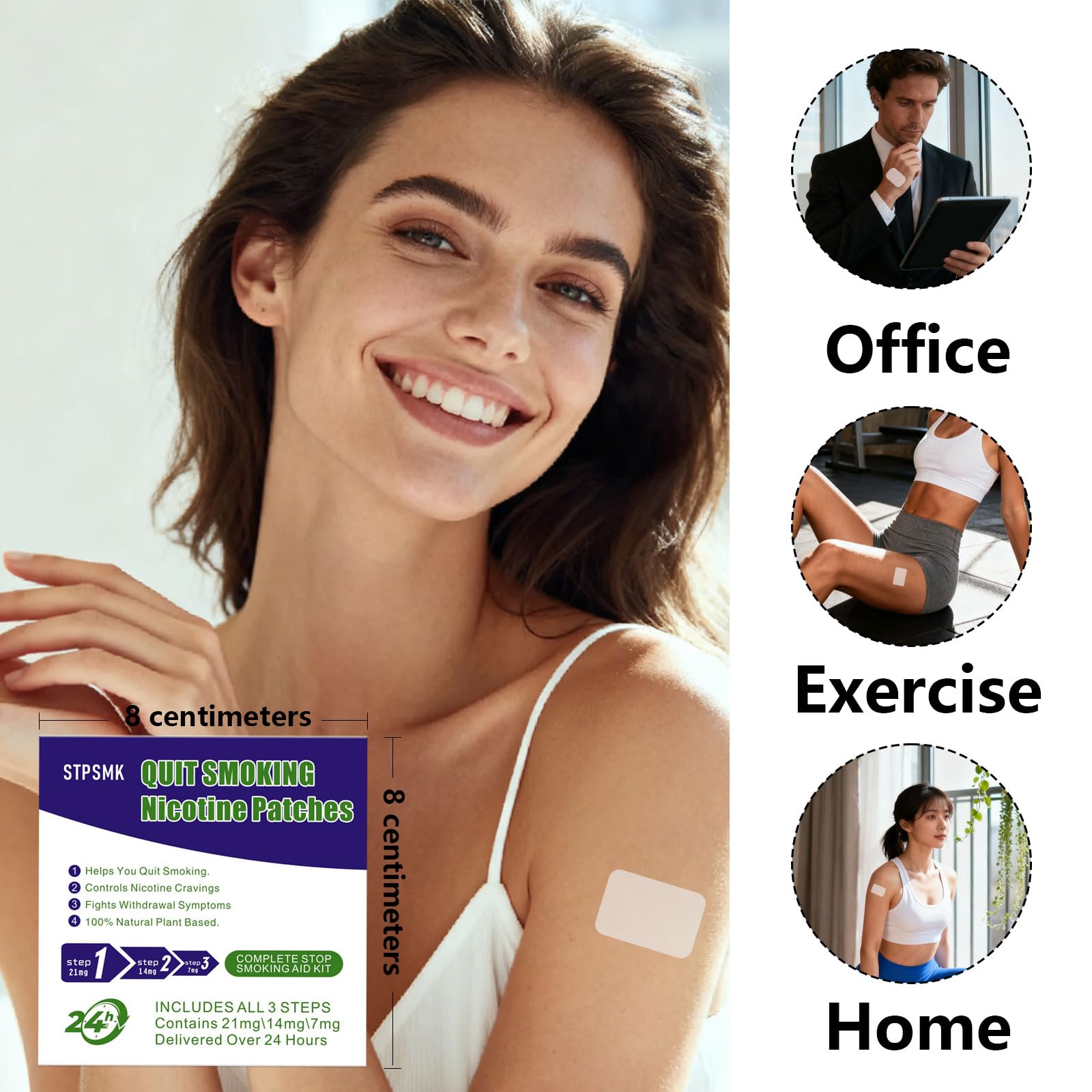 Nicotine Patches Step 1+-3, 28mg Dividable into 4×7mg Pieces – Covers All Quit Stages, 24-Hour Transdermal Quit Smoking Aid (30 Patches) STPSMK uk supplements