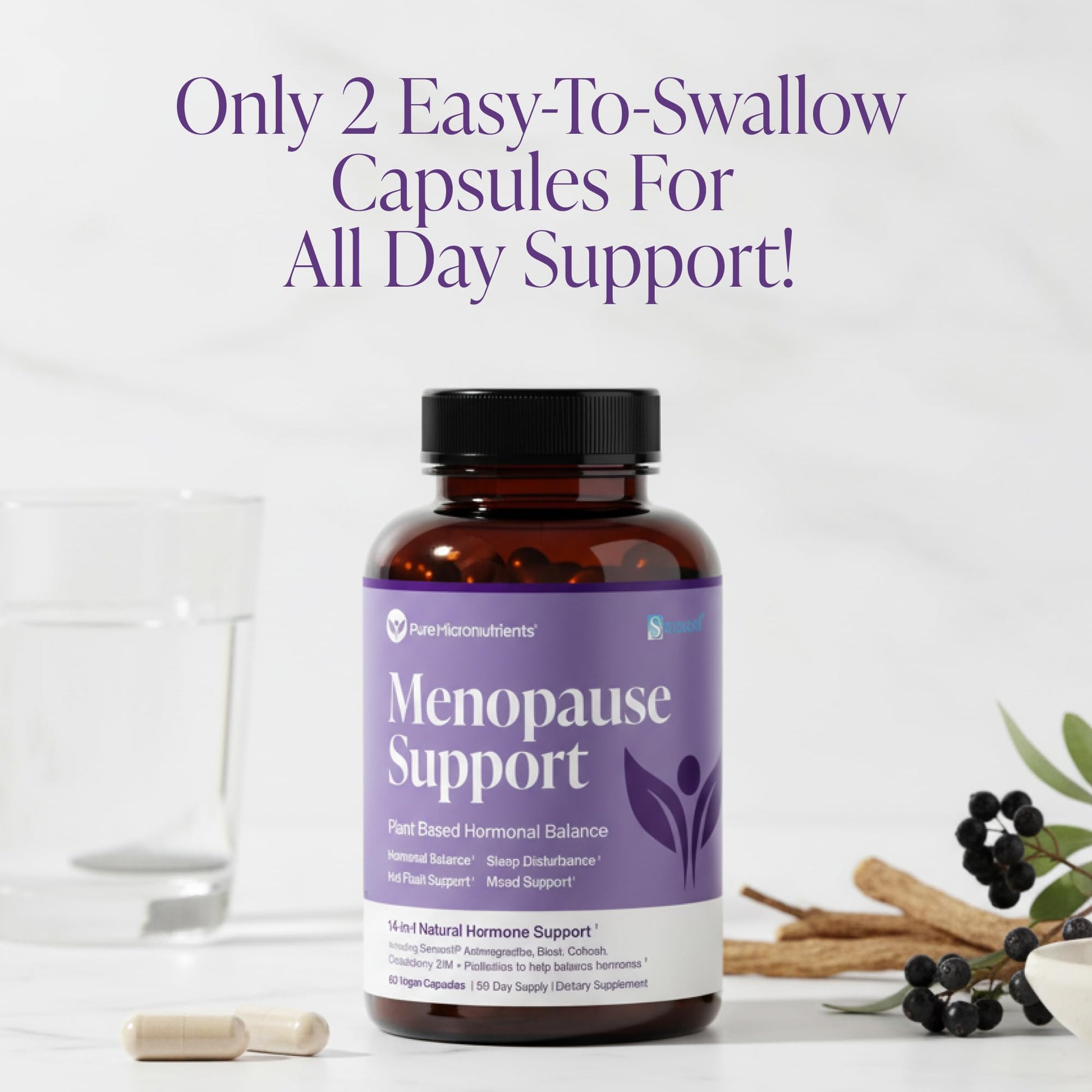 Menopause Supplements for Women - Natural Hormone Balance - Hot Flashes, Night Sweats, Sleep & Mood Support. with Sensoril® Ashwagandha, DIM, Chaste Berry & Black Cohosh Root - 60 Count Pure Micronutrients uk supplements