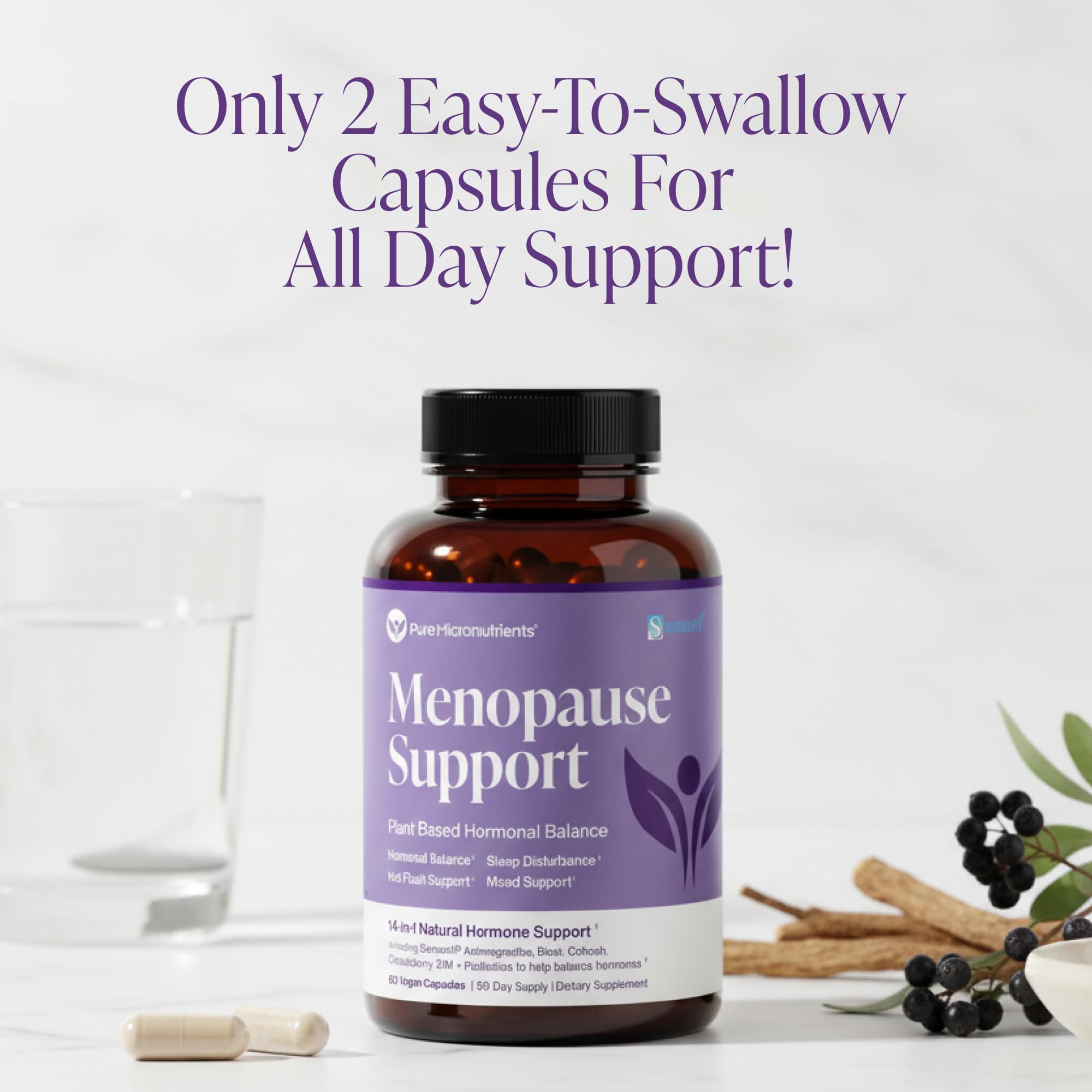 Menopause Supplements for Women - Natural Hormone Balance - Hot Flashes, Night Sweats, Sleep & Mood Support. with Sensoril® Ashwagandha, DIM, Chaste Berry & Black Cohosh Root - 60 Count Pure Micronutrients uk supplements