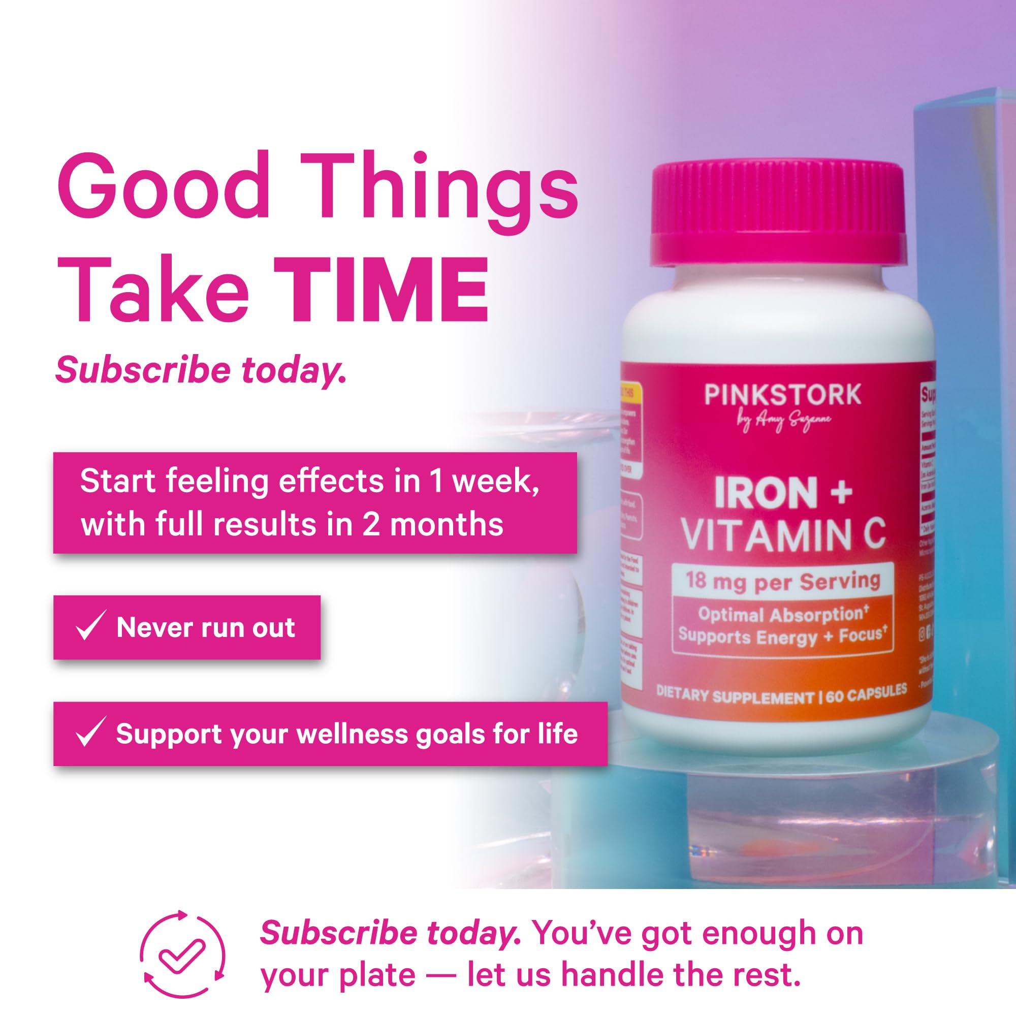 Pink Stork Iron for Women – 18 mg Non-Constipating Iron Bisglycinate + Vitamin C for Optimal Absorption – Energy, Focus, & Oxygen Supply – PMS, Pregnancy, Postpartum & Perimenopause - 60 Capsules Pink Stork uk supplements