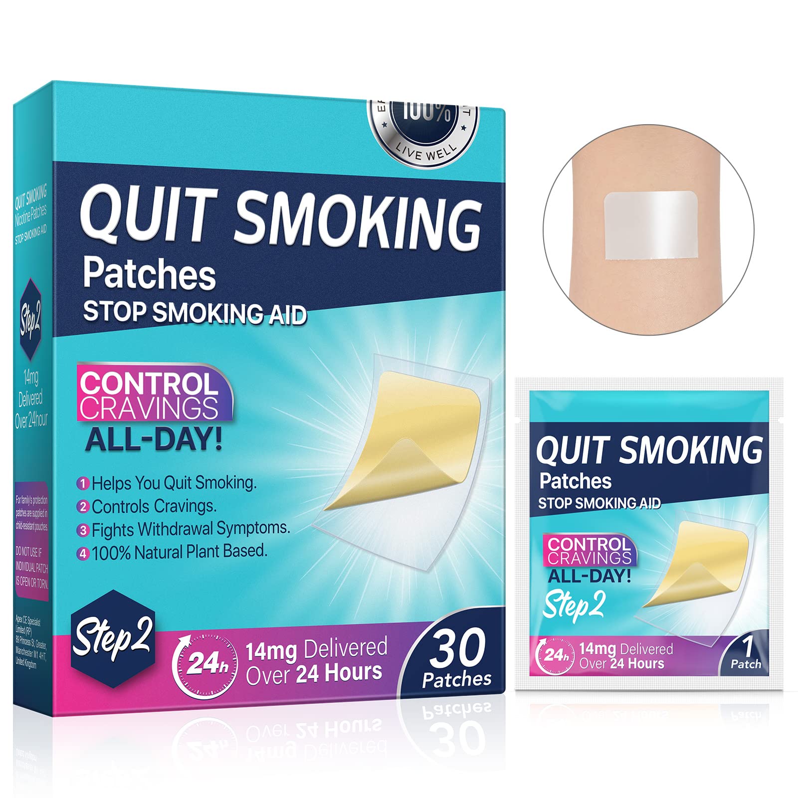 Step 2 Quit Smoking Patches, 14mg Stop Smoking Aids Patches, 30 Count Quit Smoking Stickers that Work with 2 Weeks, Helping Quit Patch, Easy & Effective Anti-Stickers NenMaoKeNu uk supplements