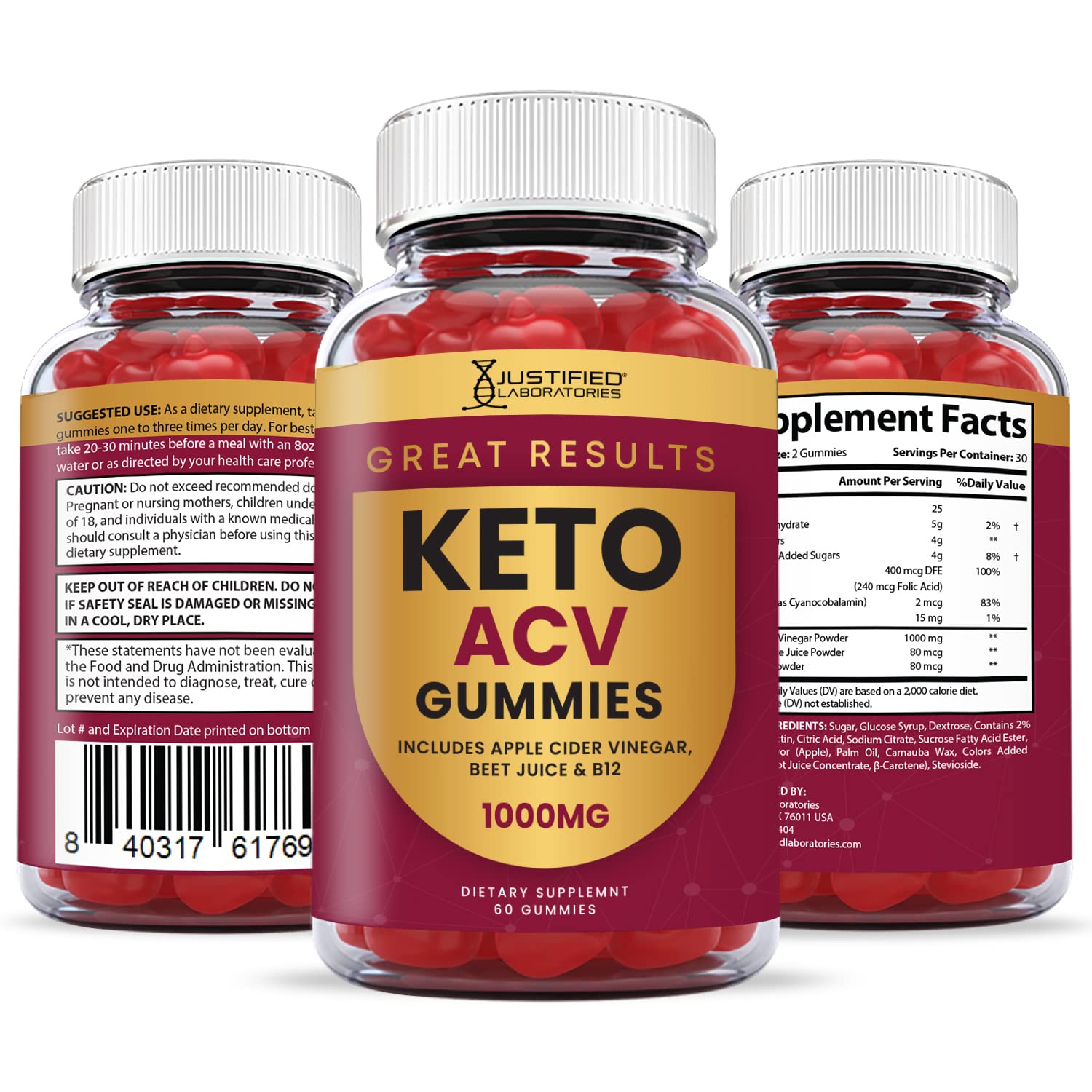 Justified Laboratories Great Results Keto ACV Gummies 1000MG with Pomegranate Juice Justified Laboratories uk supplements