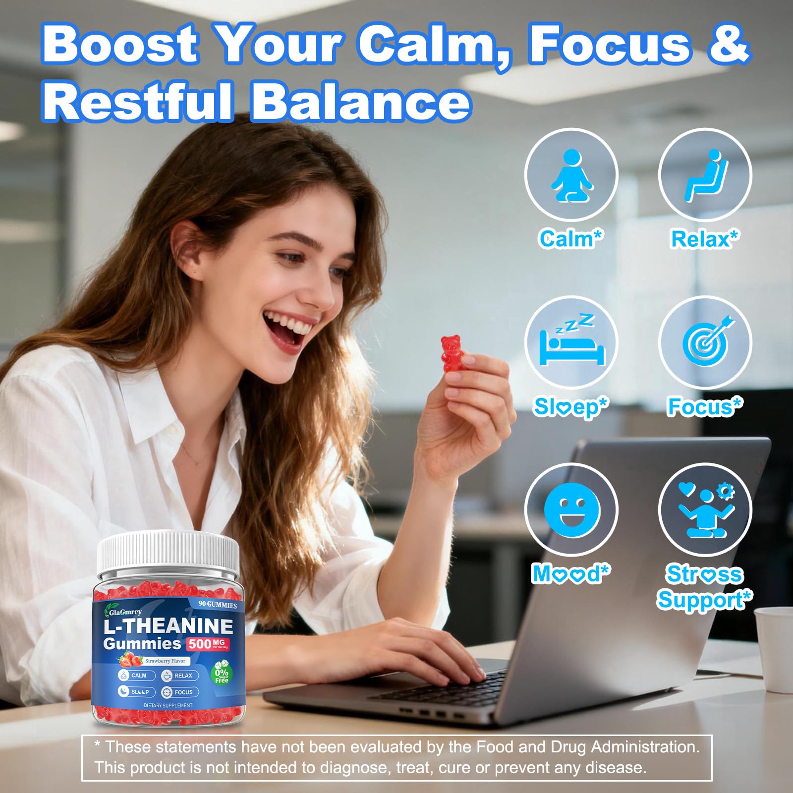 GlaGmrry 180 Count | L Theanine Gummies, L Theanine Supplement for Adults & Kids, w/Ashwagandha, Magnesium, GABA & 5-HTP, Sugar Free Liposomal Formula for Calm Relax zzZ M♡♡d & Focus, Vegan GlaGmrry uk supplements