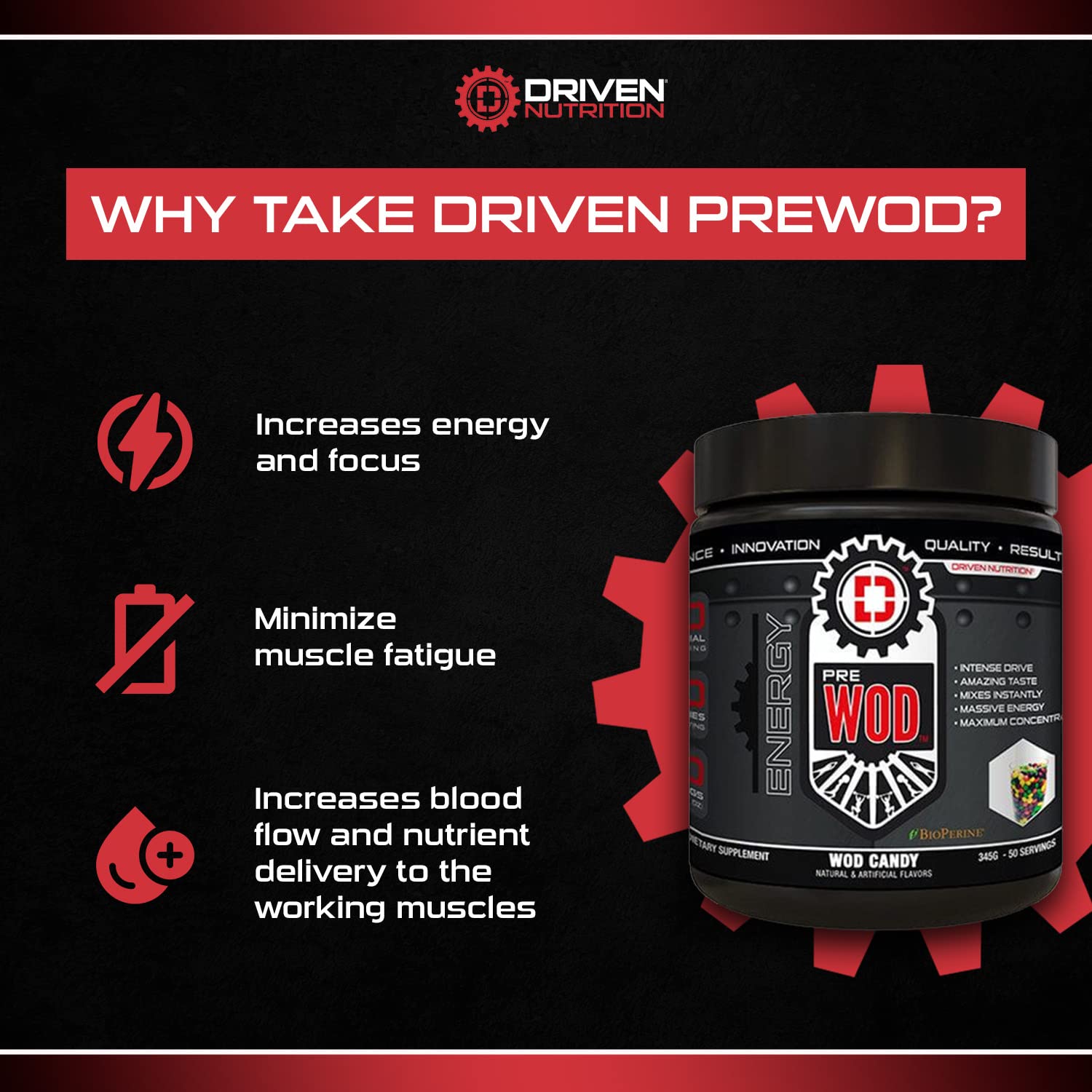 Driven PREWOD Energy Matrix, 50 Servings - Pre-Workout Supplement with Caffeine Driven Nutrition uk supplements