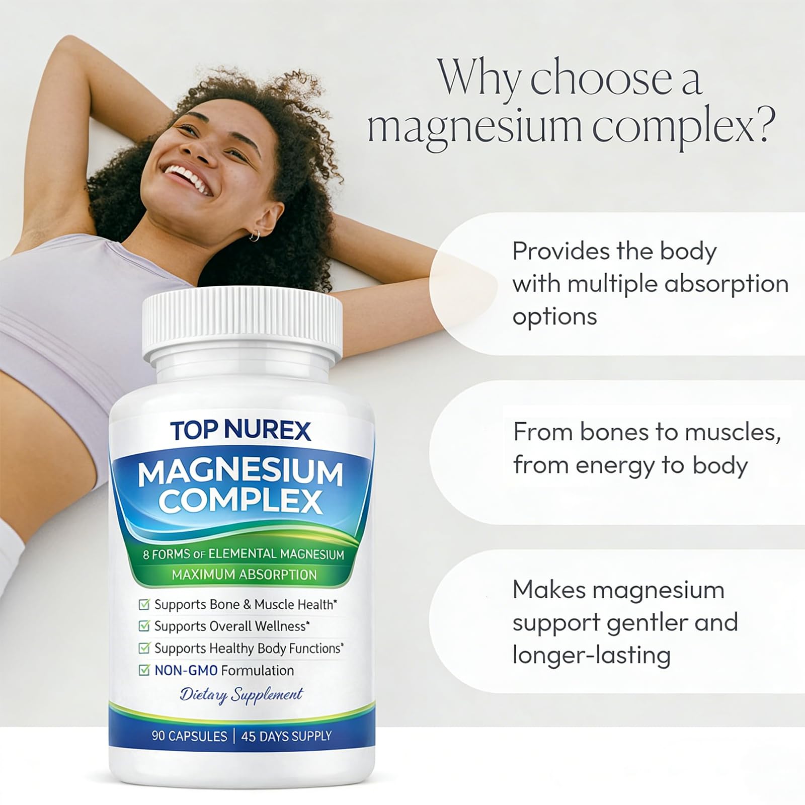 Top Nurex Magnesium Complex 1000 mg, 8-Source Magnesium Blend with Glycinate, Citrate, Malate & Taurate, Vegan Formula, Non-GMO, 90 Capsules Top Nurex uk supplements