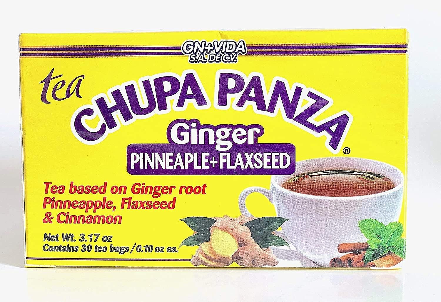 Tea CHUPA Panza, Tea Based ONGINGER Root, PINNEAPPLE, Flaxseed & Cinnamon GN+Vida uk supplements