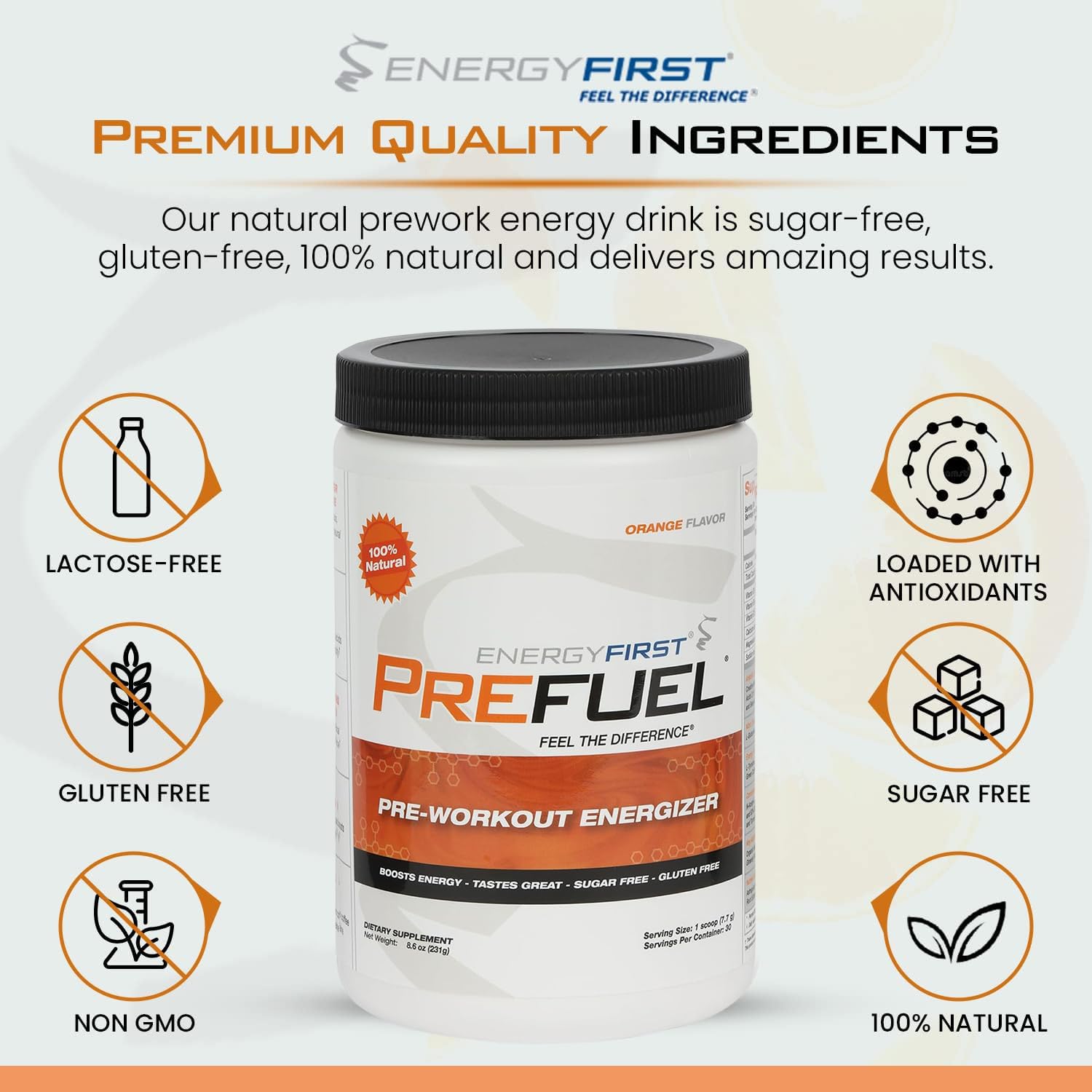 EnergyFirst Prefuel Pre-Workout Powder, Orange Flavor, Boost Energy, Creatine Monohydrate EnergyFirst uk supplements